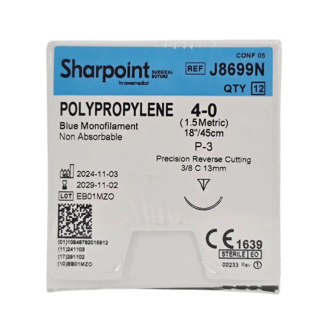 Corza Medical J8699N Sharpoint POLYPROPYLENE 4-0 Blue 1X18" P-3 13mm Precision Reverse Cutting BX/12
