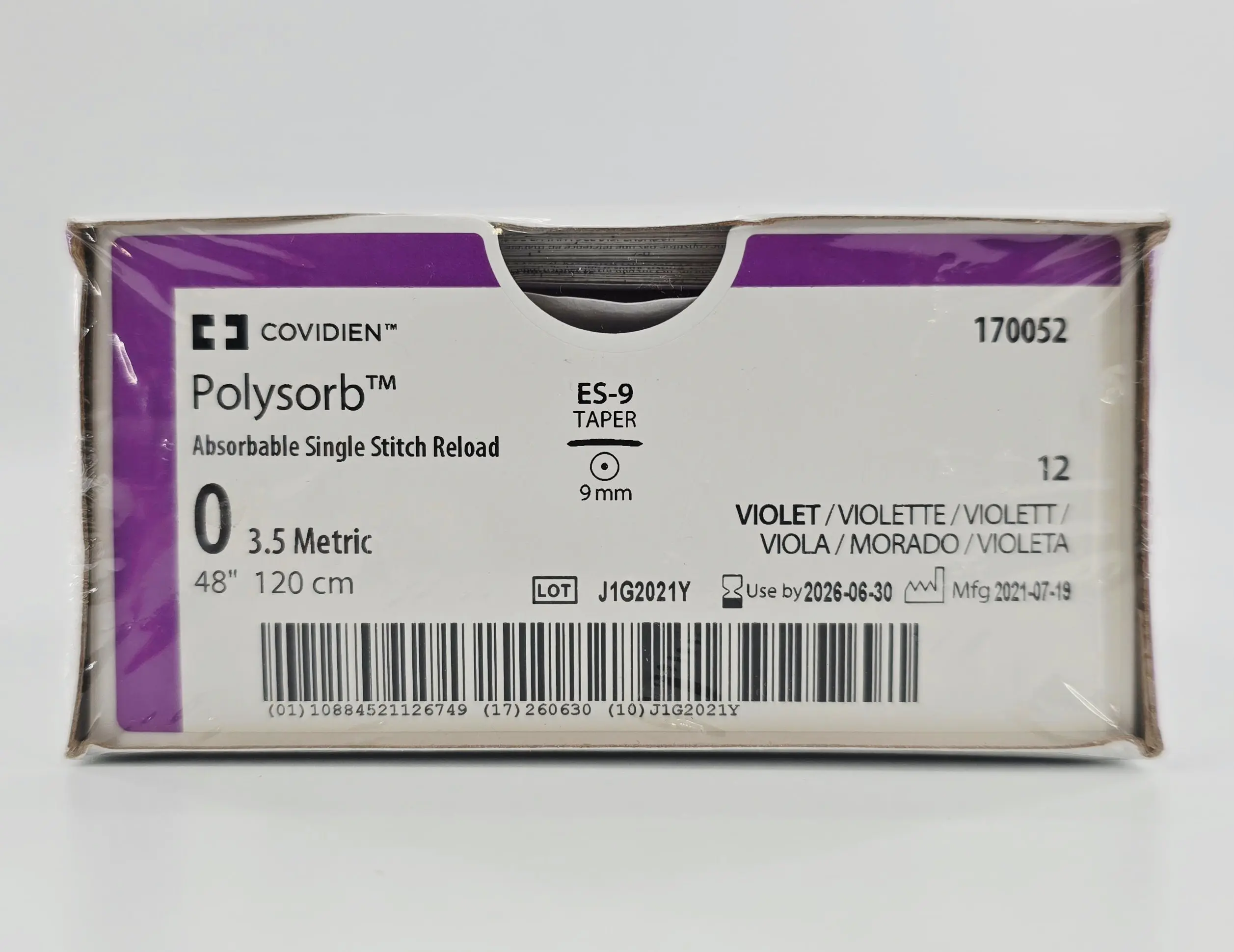 Covidien 170052 Polysorb 0 1X48" Violet ES-9 9mm Reload BX/12 - Image 3