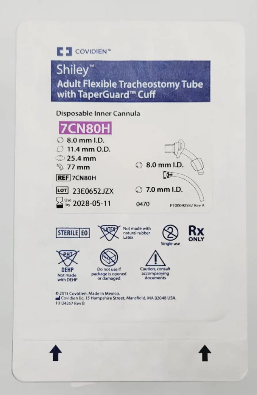 Covidien 7CN80H Adult Flexible Tracheostomy Tube w/ Taperguard Cuff Disposable Inner Cannula
