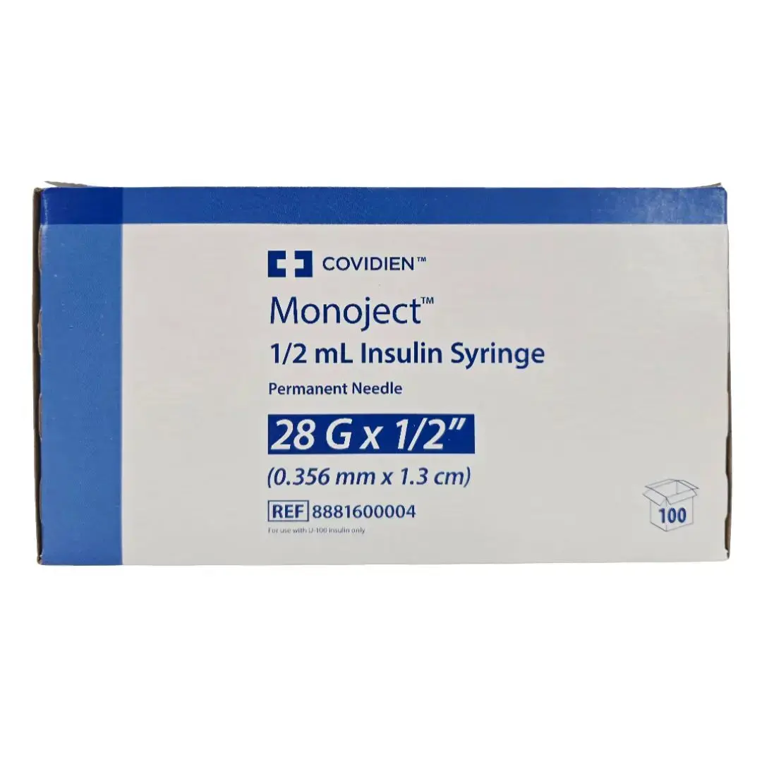 Covidien 8881600004 Monoject 1/2mL Insulin Syringe Permanent Needle 28G x 1/2" CS/300 - Image 3