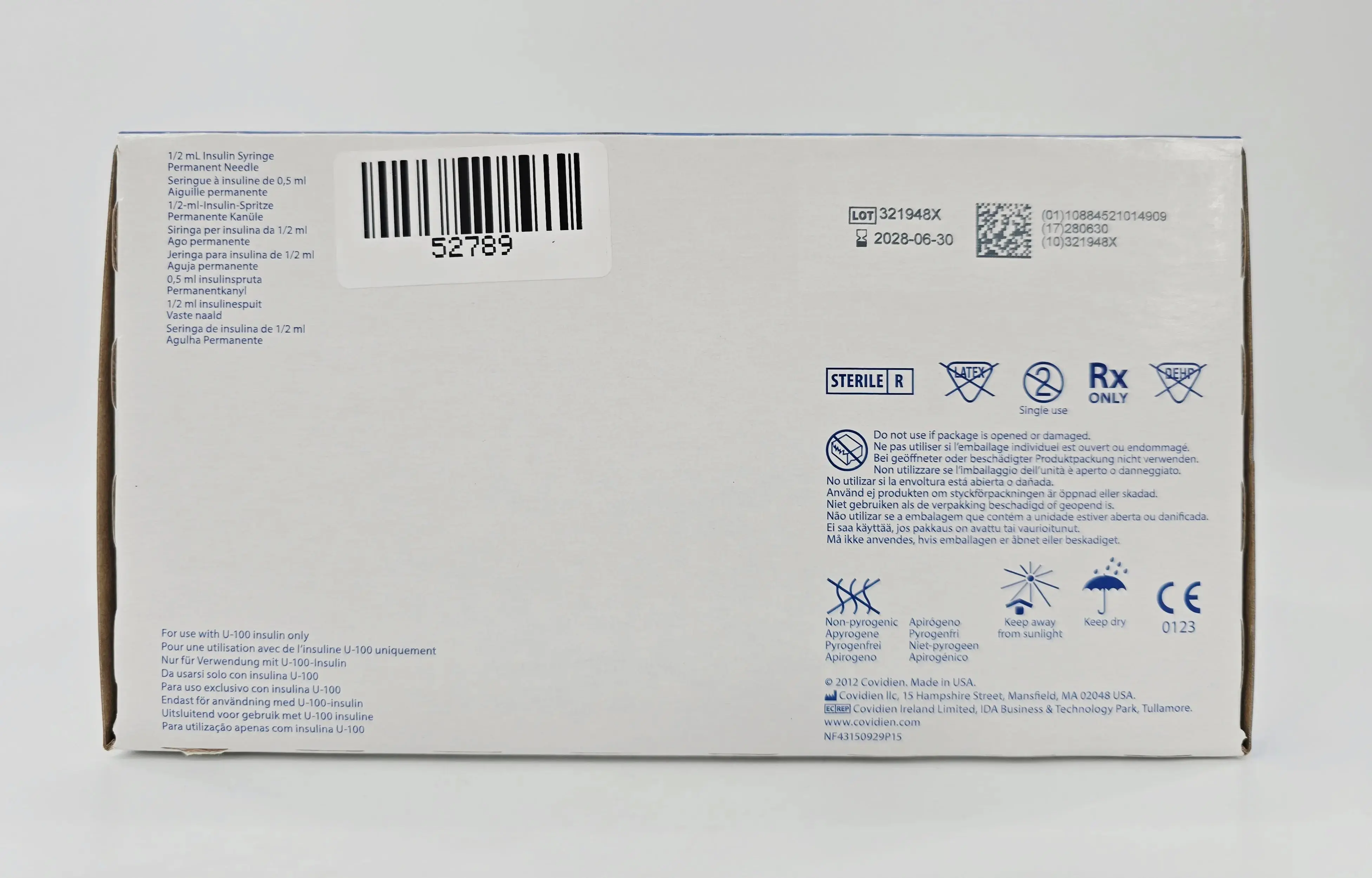 Covidien 8881600004 Monoject 1/2mL Insulin Syringe Permanent Needle 28G x 1/2" CS/300 - Image 5