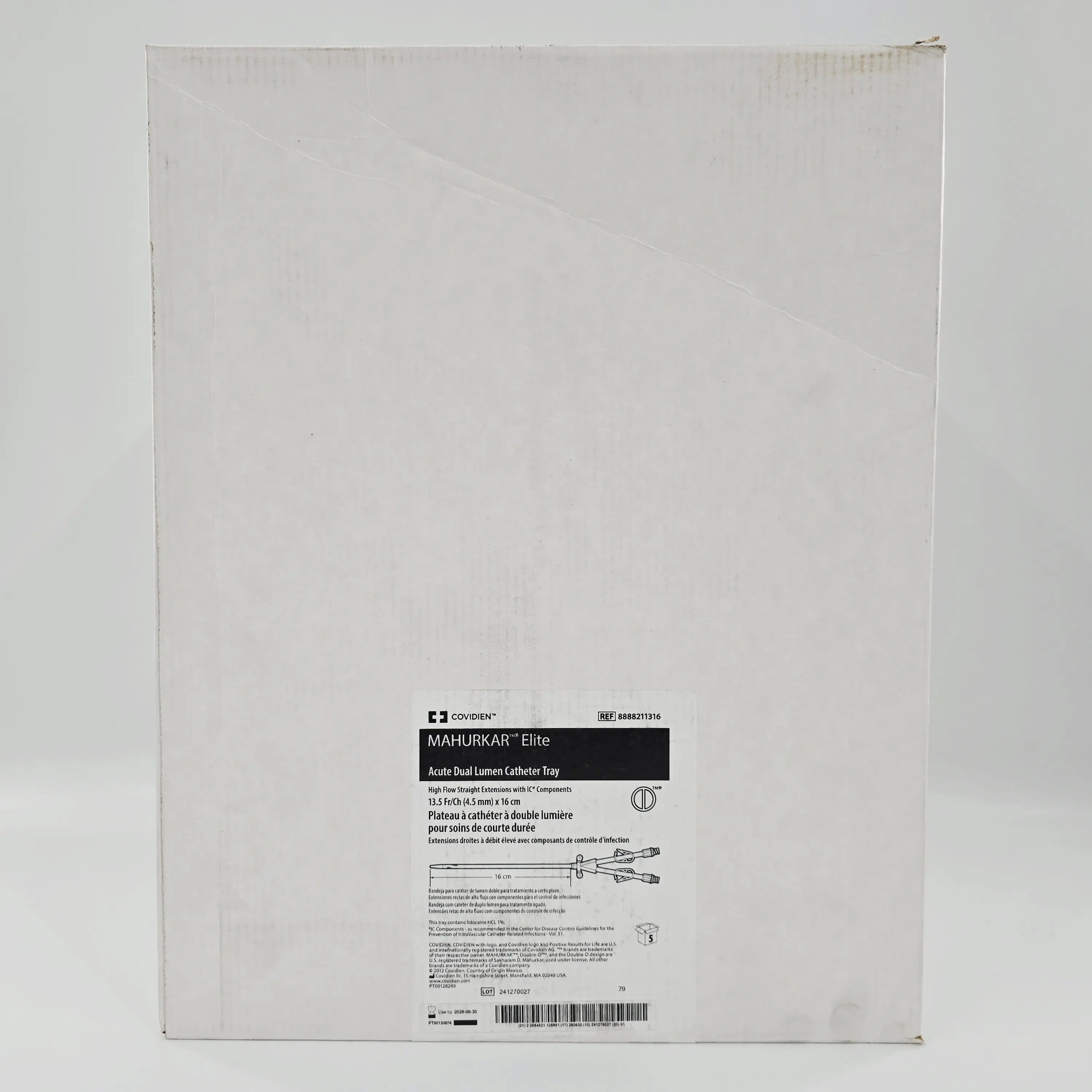 Covidien 8888211316 MAHURKAR Elite Acute Dual Lumen Catheter Tray 13.5Fr/Ch x 16cm CS/5 - Image 2
