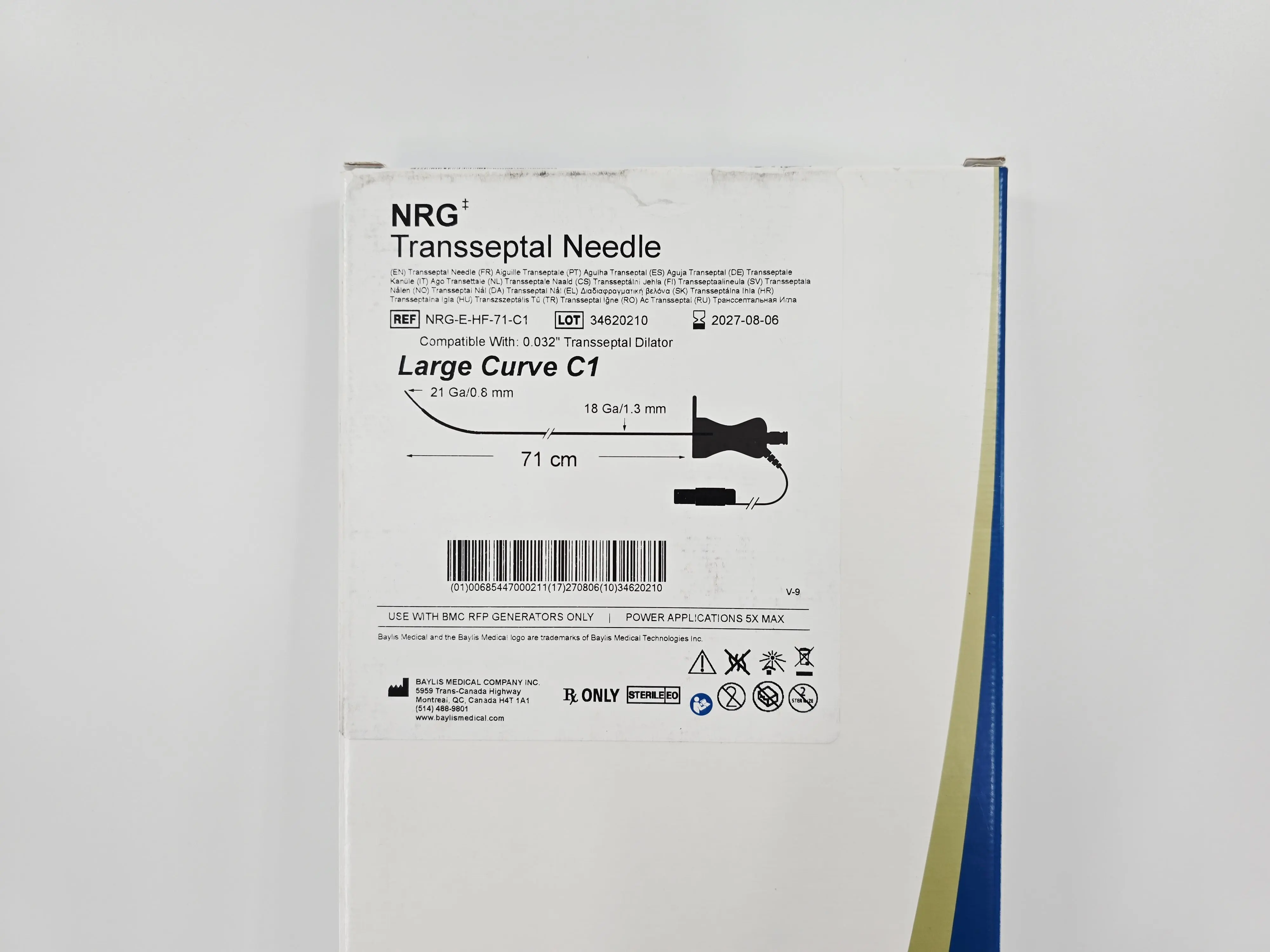 Baylis Medical NRG-E-HF-71-C1 NRG Transseptal Needle Large Curve C1 21Ga / 18Ga x 71cm - Image 3
