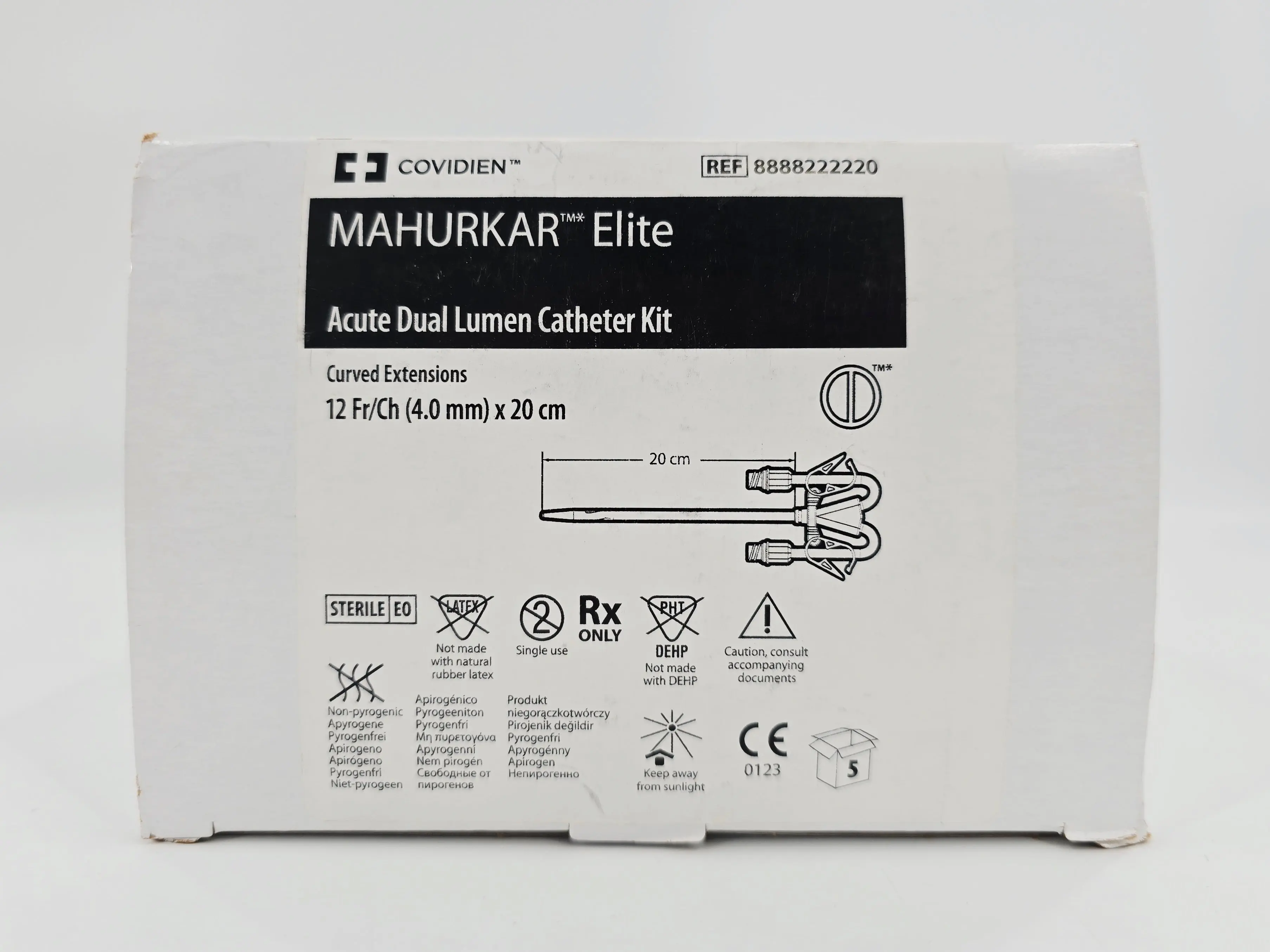 Covidien 8888222220 MAHURKAR Elite Acute Dual Lumen Catheter Kit Curved Extensions 2 Fr/Ch (4.0 mm) x 20cm BX/5 - Image 3
