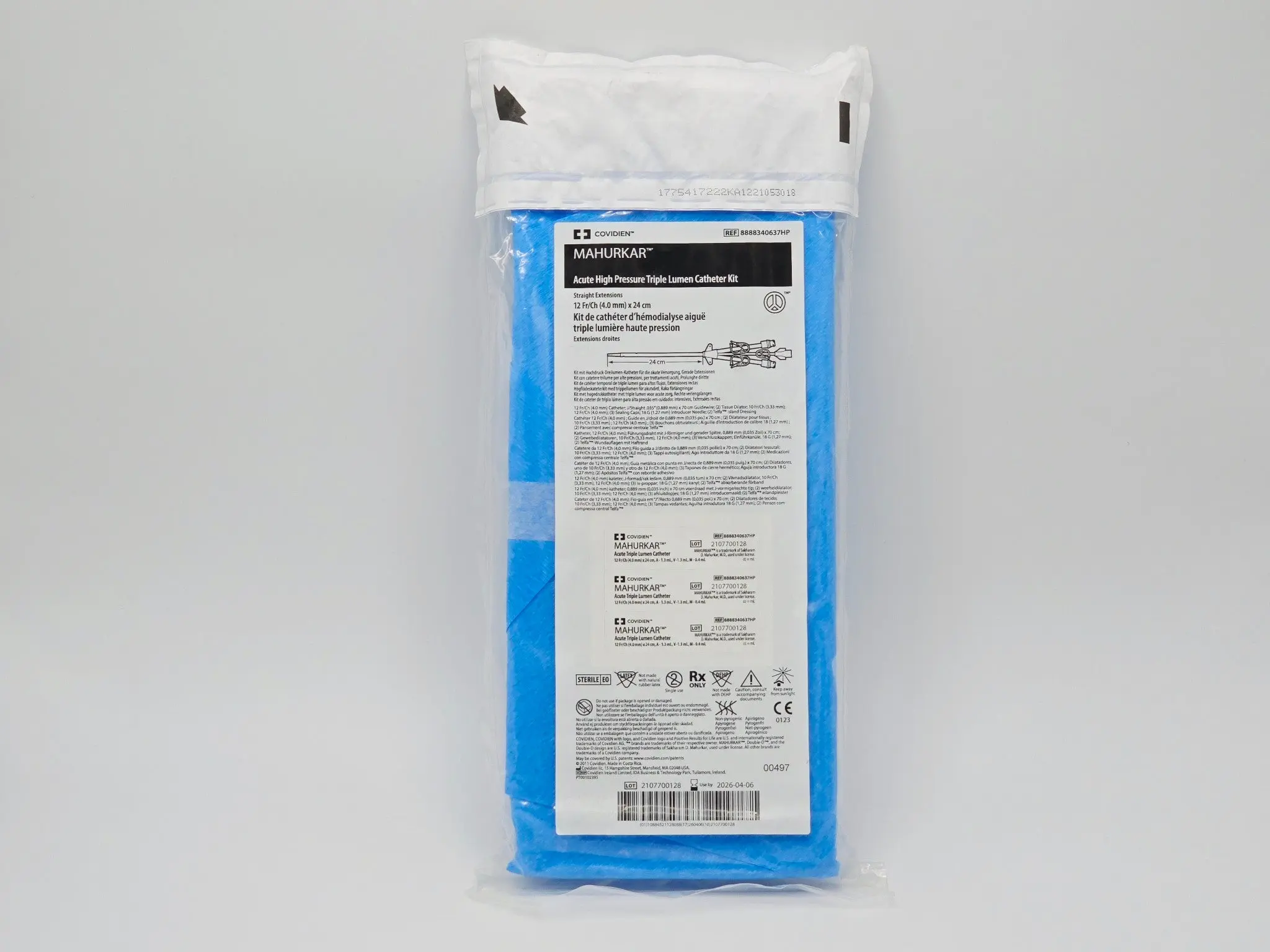 Covidien 8888340637HP Acute High Pressure Triple Lumen Catheter Kit 4.0mm x 24cm - Image 2
