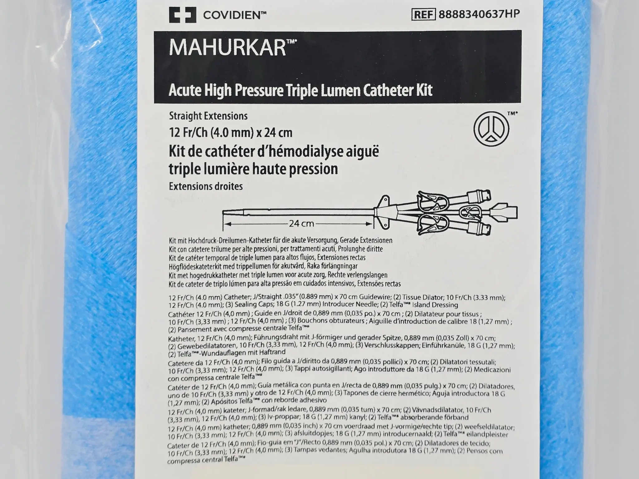 Covidien 8888340637HP Acute High Pressure Triple Lumen Catheter Kit 4.0mm x 24cm - Image 3