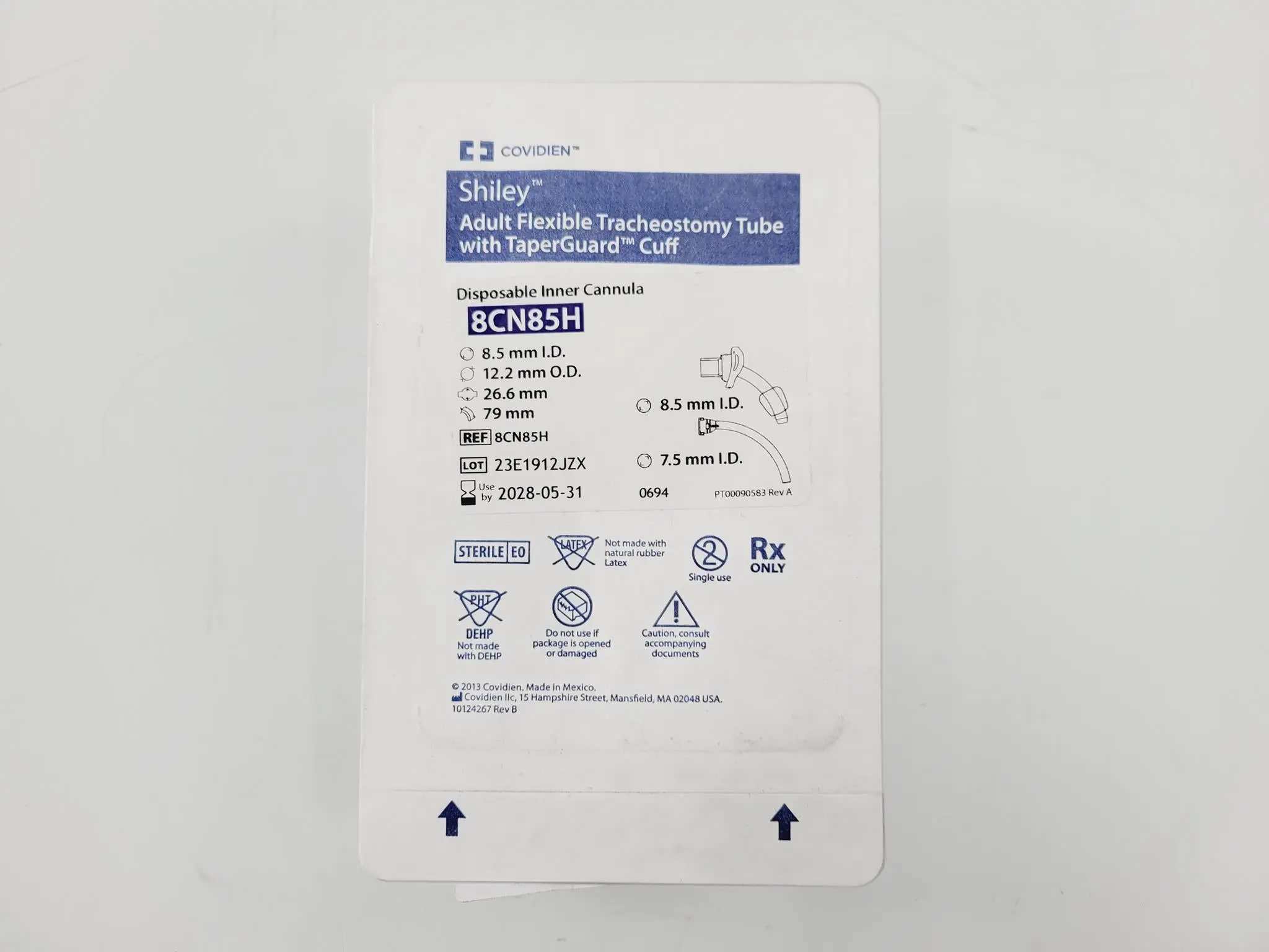 Covidien 8CN85H Shiley 8.5mm Adult Flexible Tracheostomy Tube w/ TaperGuard Cuff - Image 2