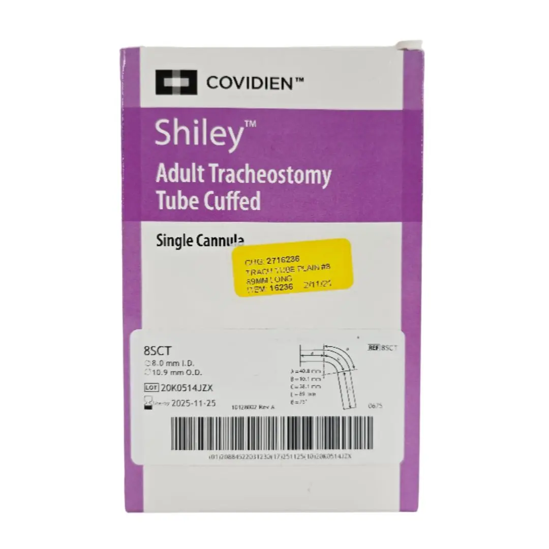Covidien 8SCT Shiley Adult Flexible Tracheostomy Tube Cuffed Single Cannula
