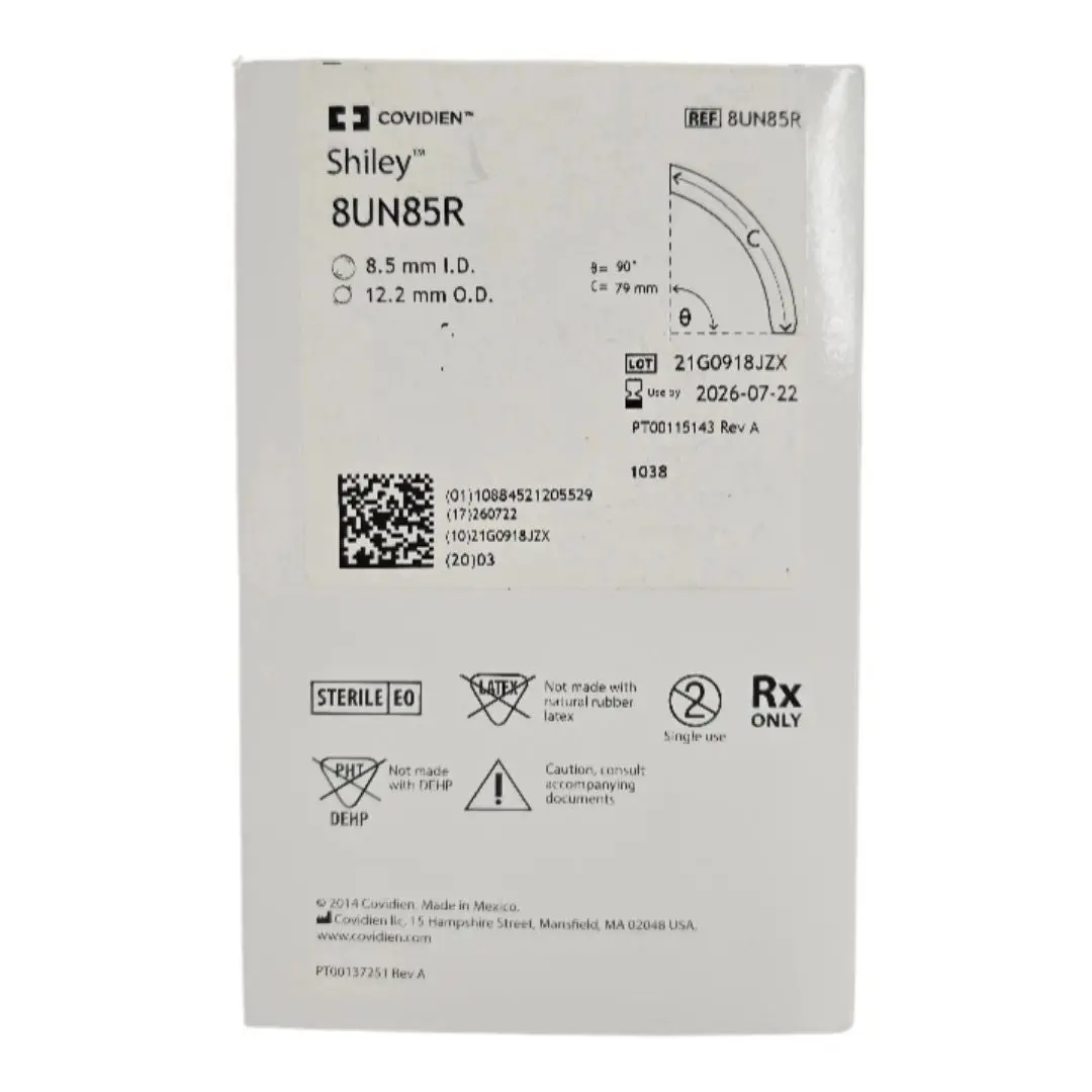 Covidien 8UN85R Shiley 8.5mm ID Adult Flexible Tracheostomy Tube Cuffless