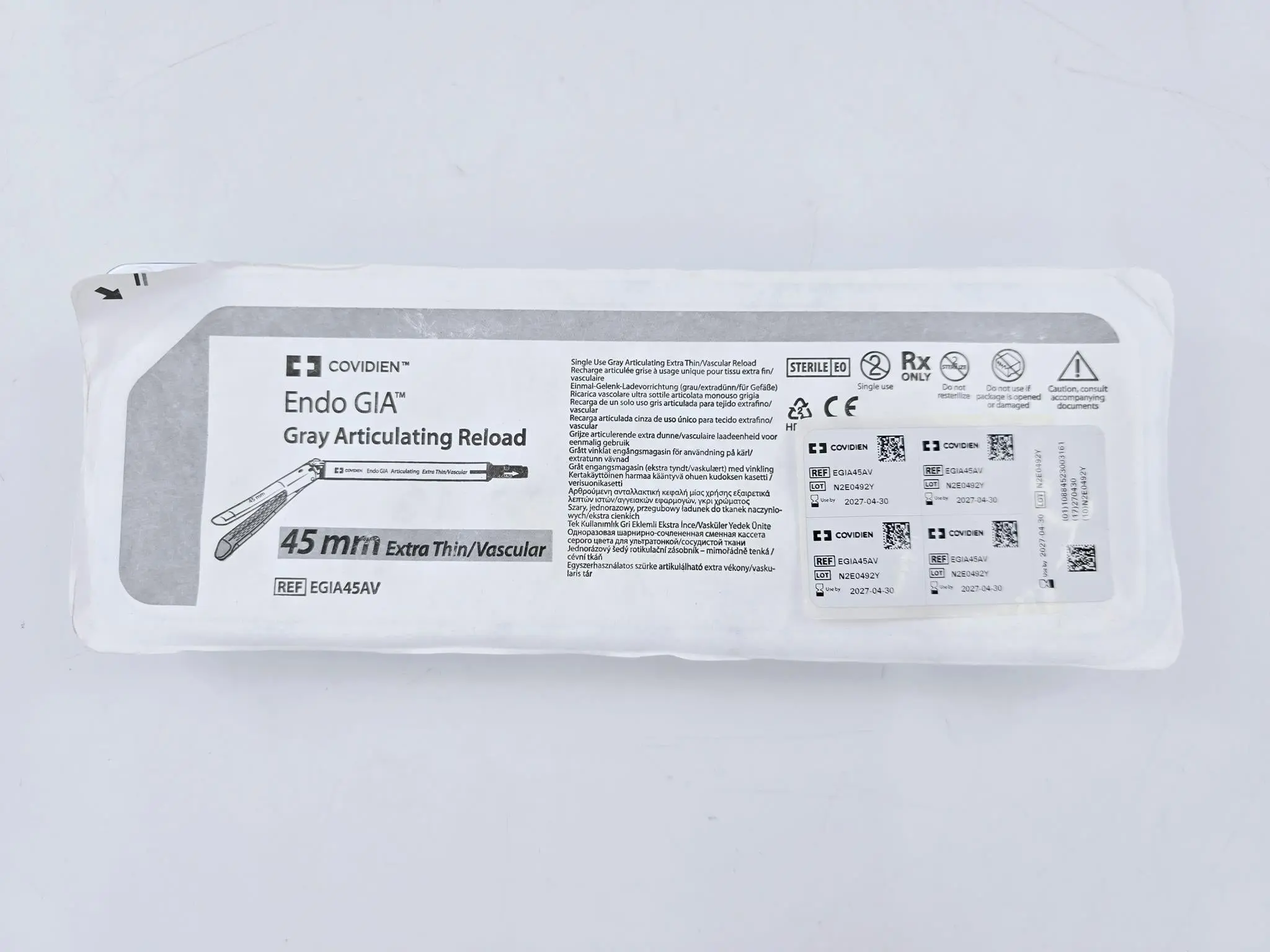 Covidien EGIA45AV Endo GIA Gray Articulating Reload 45mm Extra Thin/ Vascular - Image 2