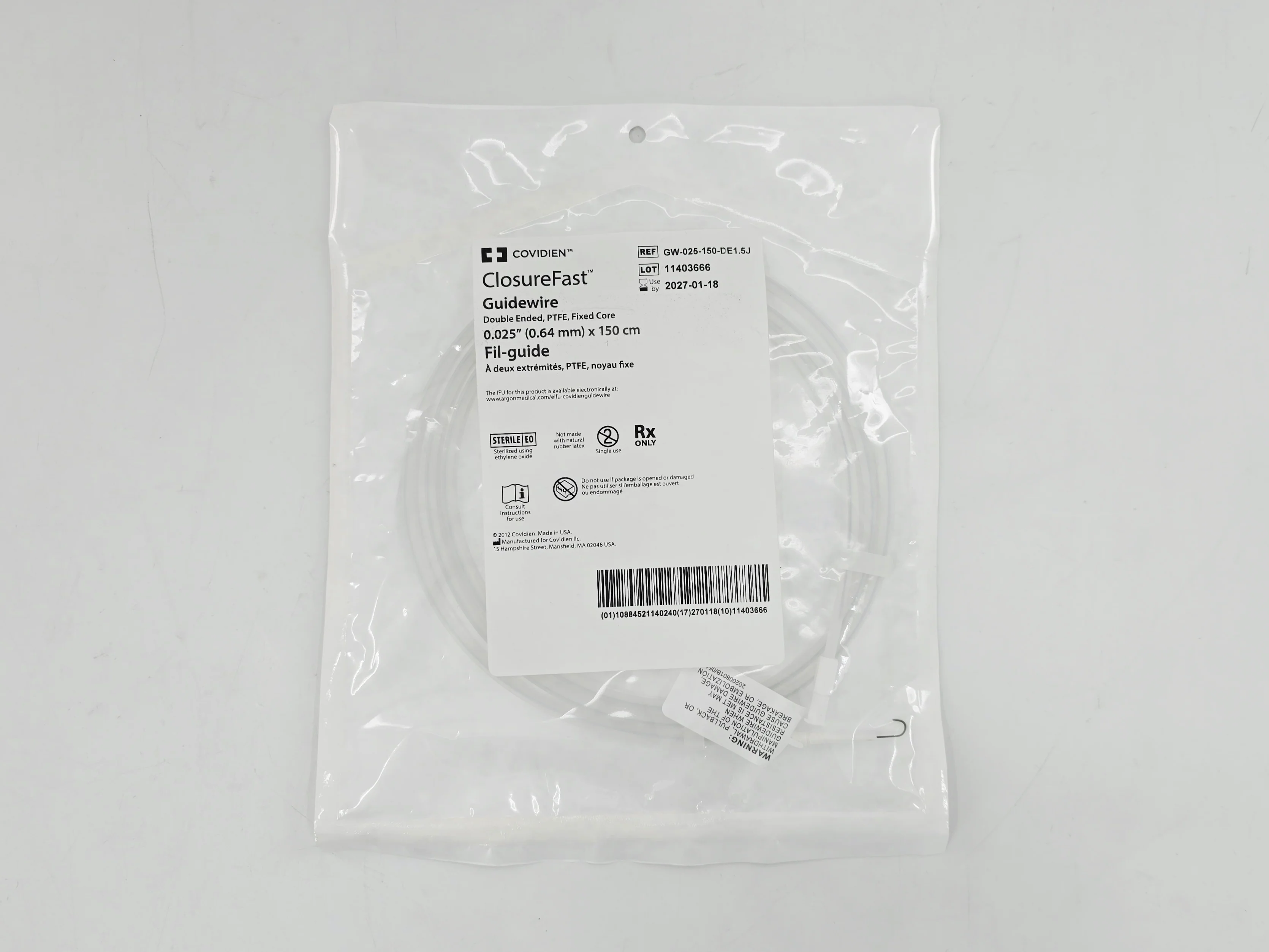 Covidien GW-025-150-DE1.5J ClosureFast Guidewire Double Ended Fixed Core 0.025" (0.64mm) x 150cm 1/EA - Image 2
