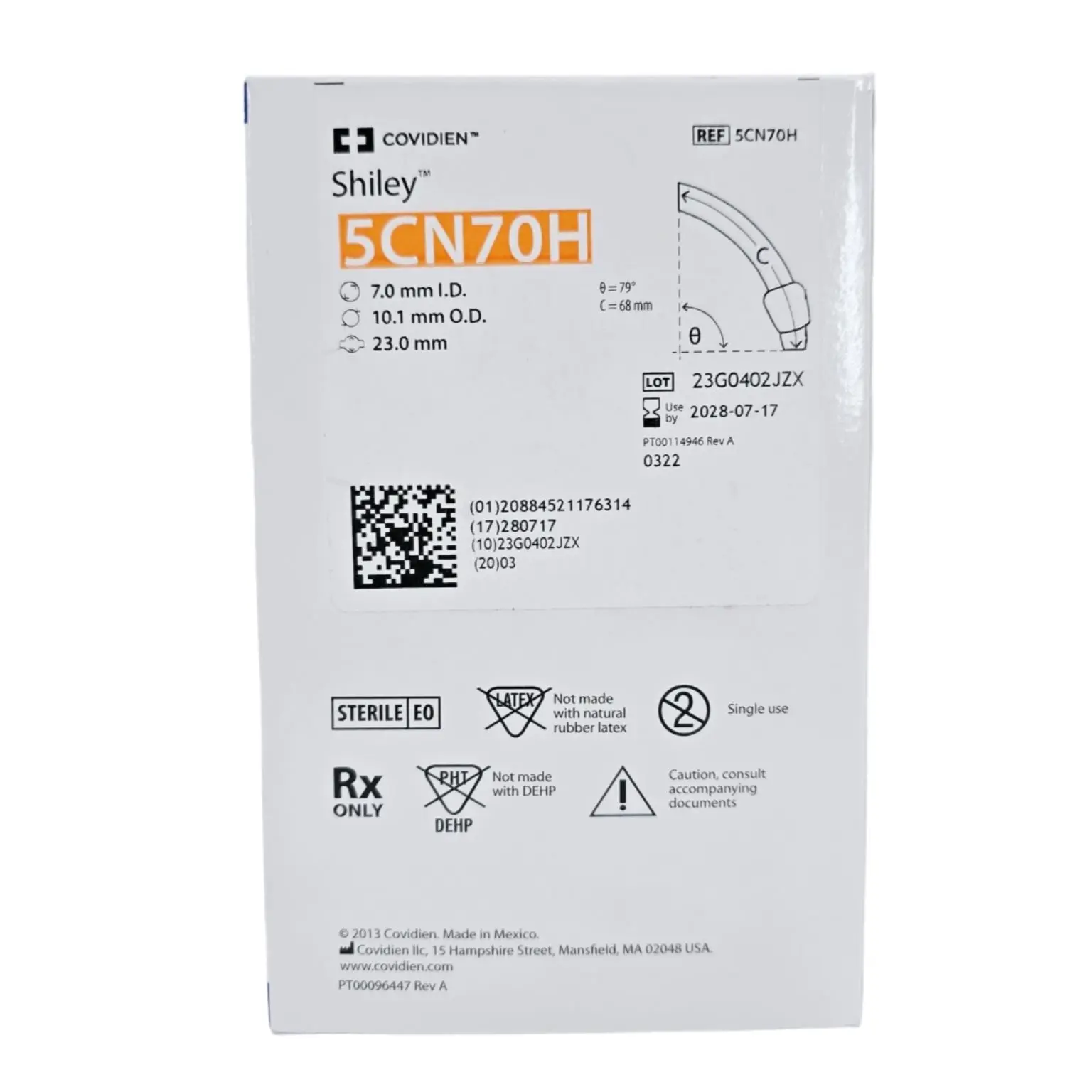 Covidien 5CN70H Shiley 7.0mm I.D. Adult Flexible Tracheostomy Tube Cuffed w/ Disposable Inner Cannula