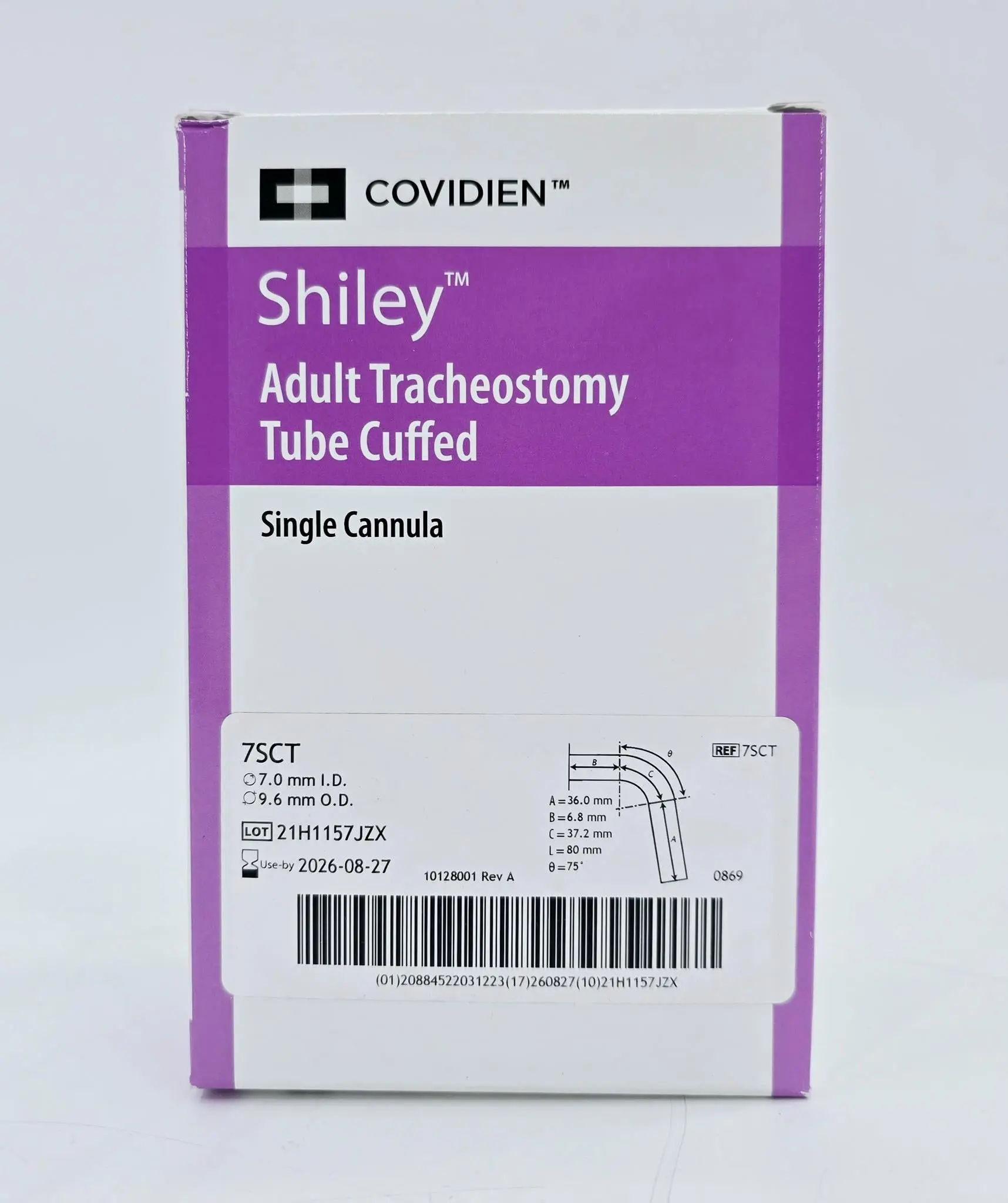 Covidien 7SCT Shiley 7.0mm I.D. Adult Tracheostomy Tube Cuffed Single Cannula - Image 2