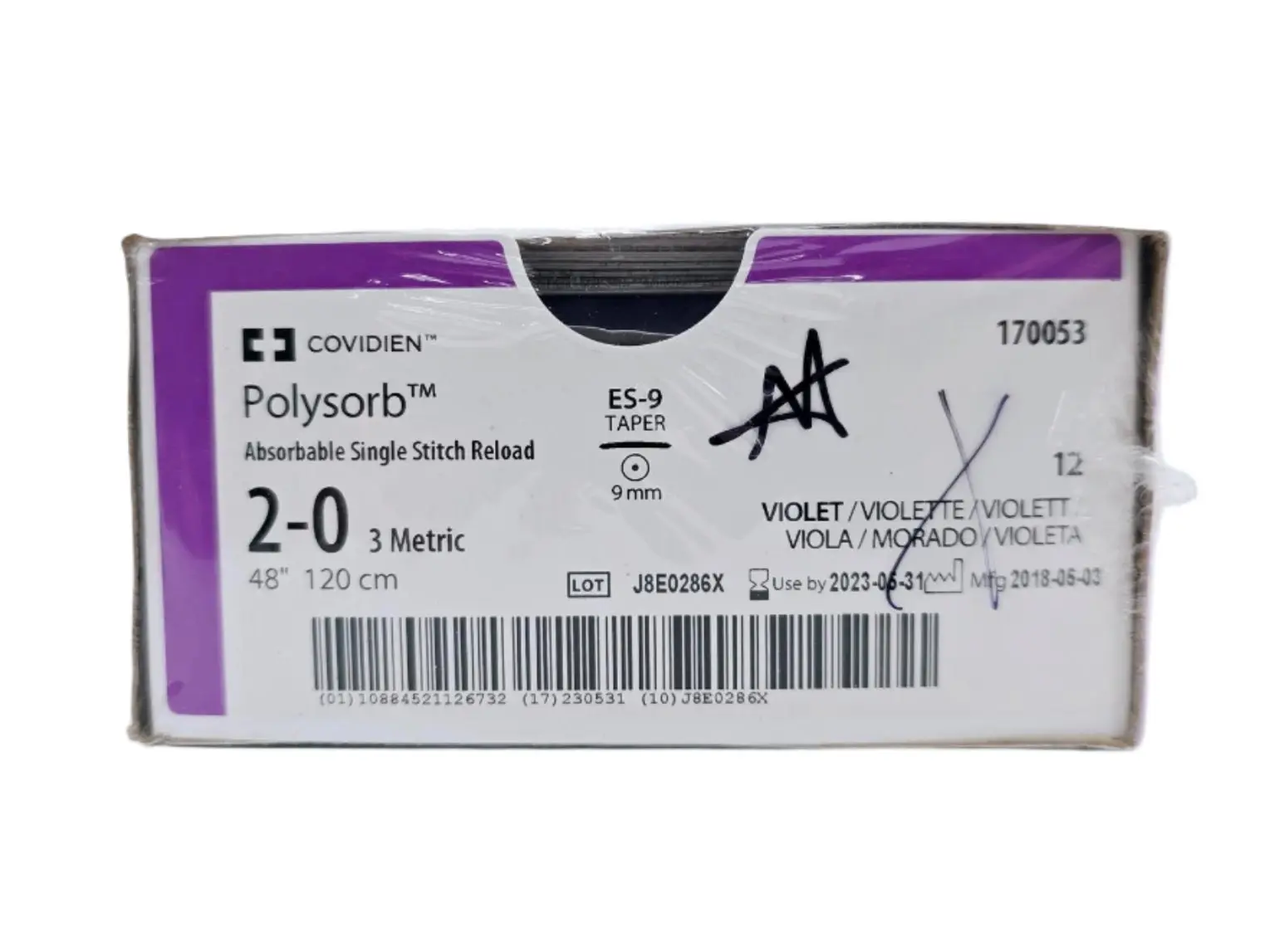 Covidien 170053 Polysorb 2-0 48" ES-9 Violet Absorbable Single Stitch Reload BX/12