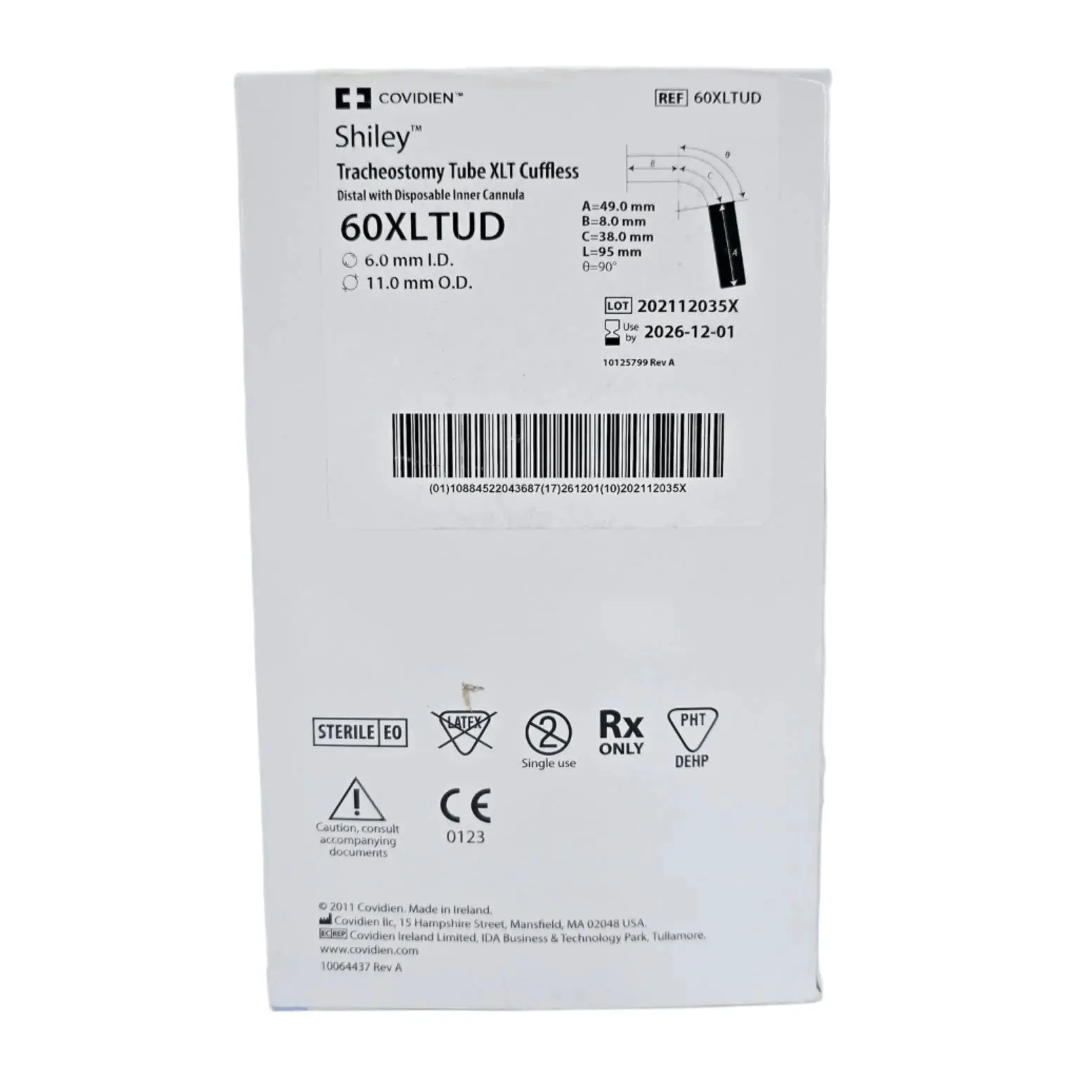 Covidien 60XLTUD Shiley 6.0mm I.D. Tracheostomy Tube XLT Cuffless Distal w/ Disposable Inner Cannula