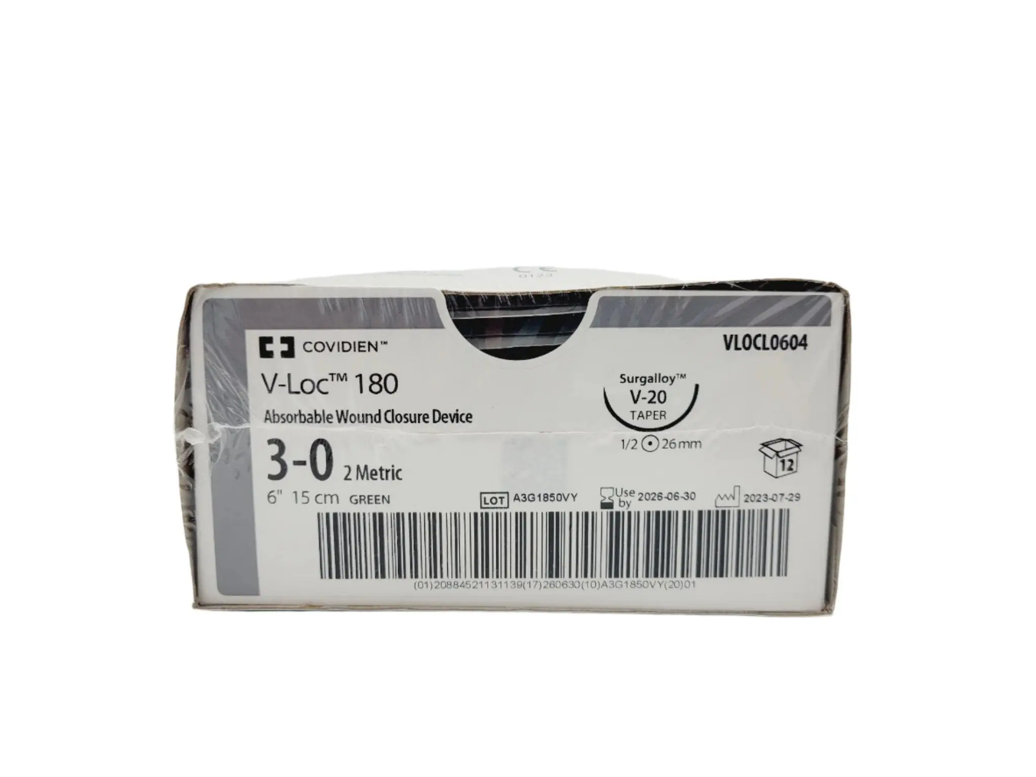 Covidien VLOCL0604 3-0 V-Loc 180 1X6" V-20 BARBED POLYGLYCONATE BX/12
