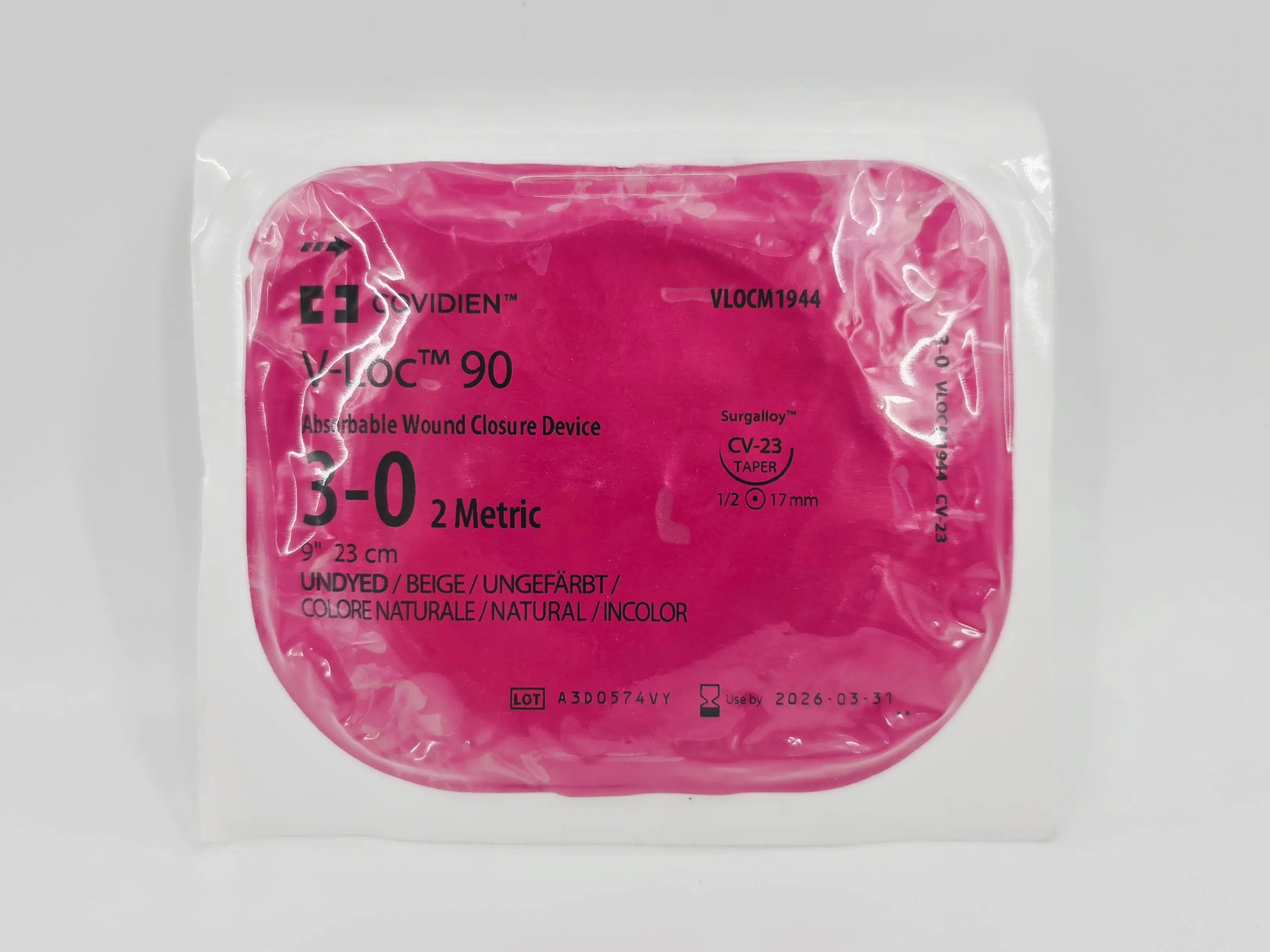 Covidien VLOCM1944 V-Loc 90 3-0 1X9" Undyed CV-23 17mm Surgalloy - Image 2