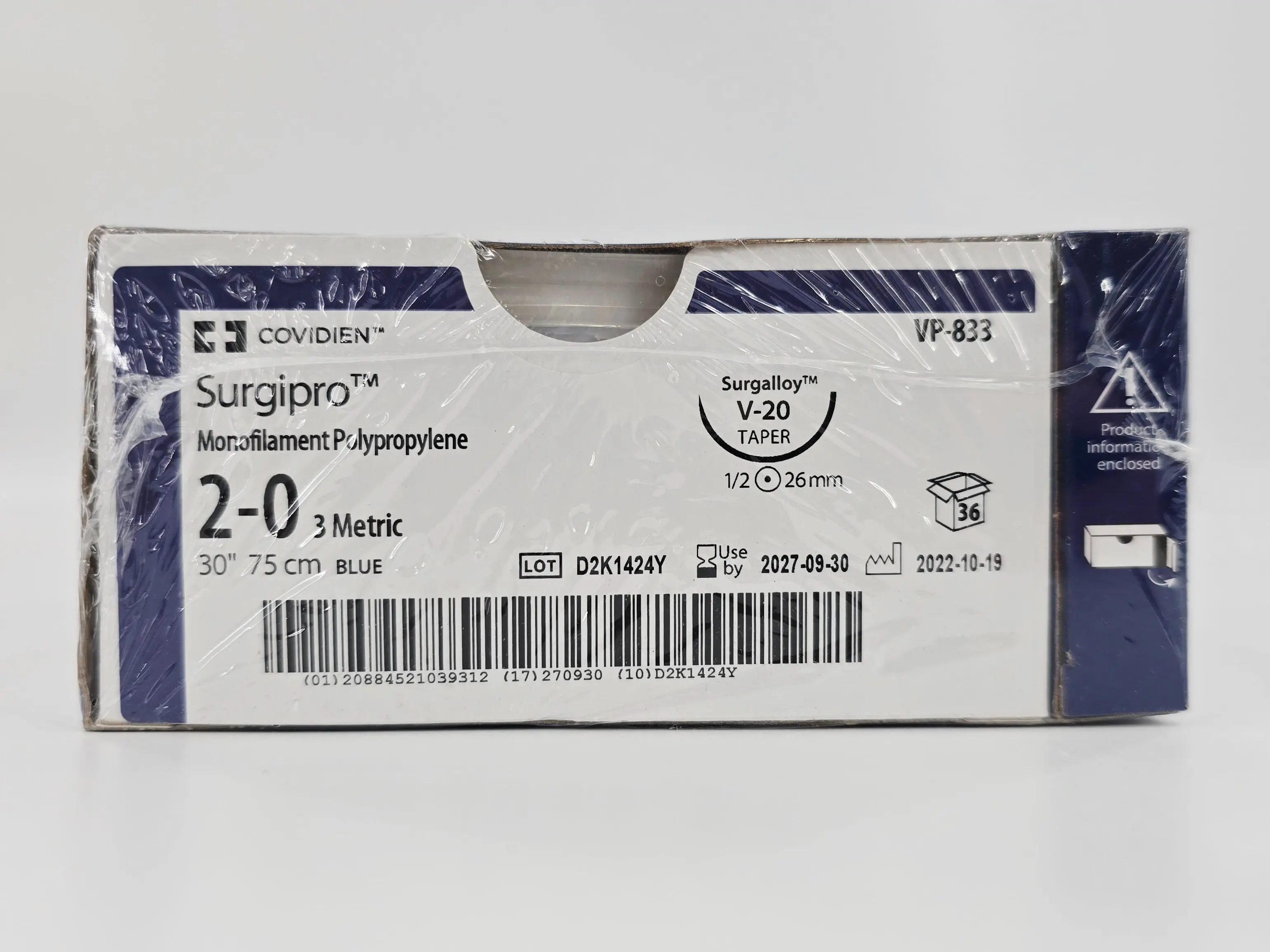 Covidien VP-833 Surgipro 2-0 Blue 1X30" V-20 26mm BX/36 - Image 2