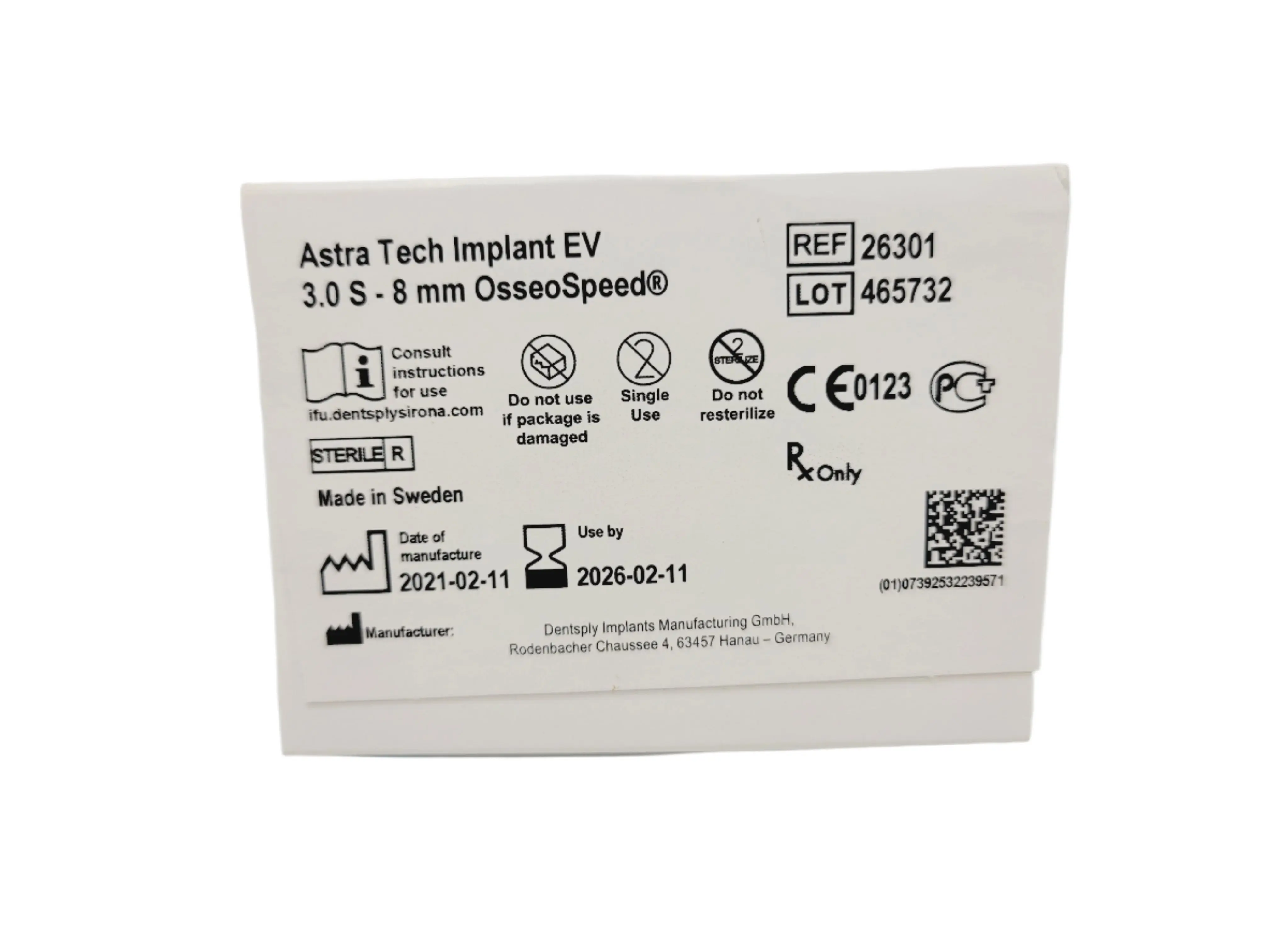 Dentsply Implants Manufacturing 26301 Astra Tech Implant EV 3.0 S - 8 mm OsseoSpeed