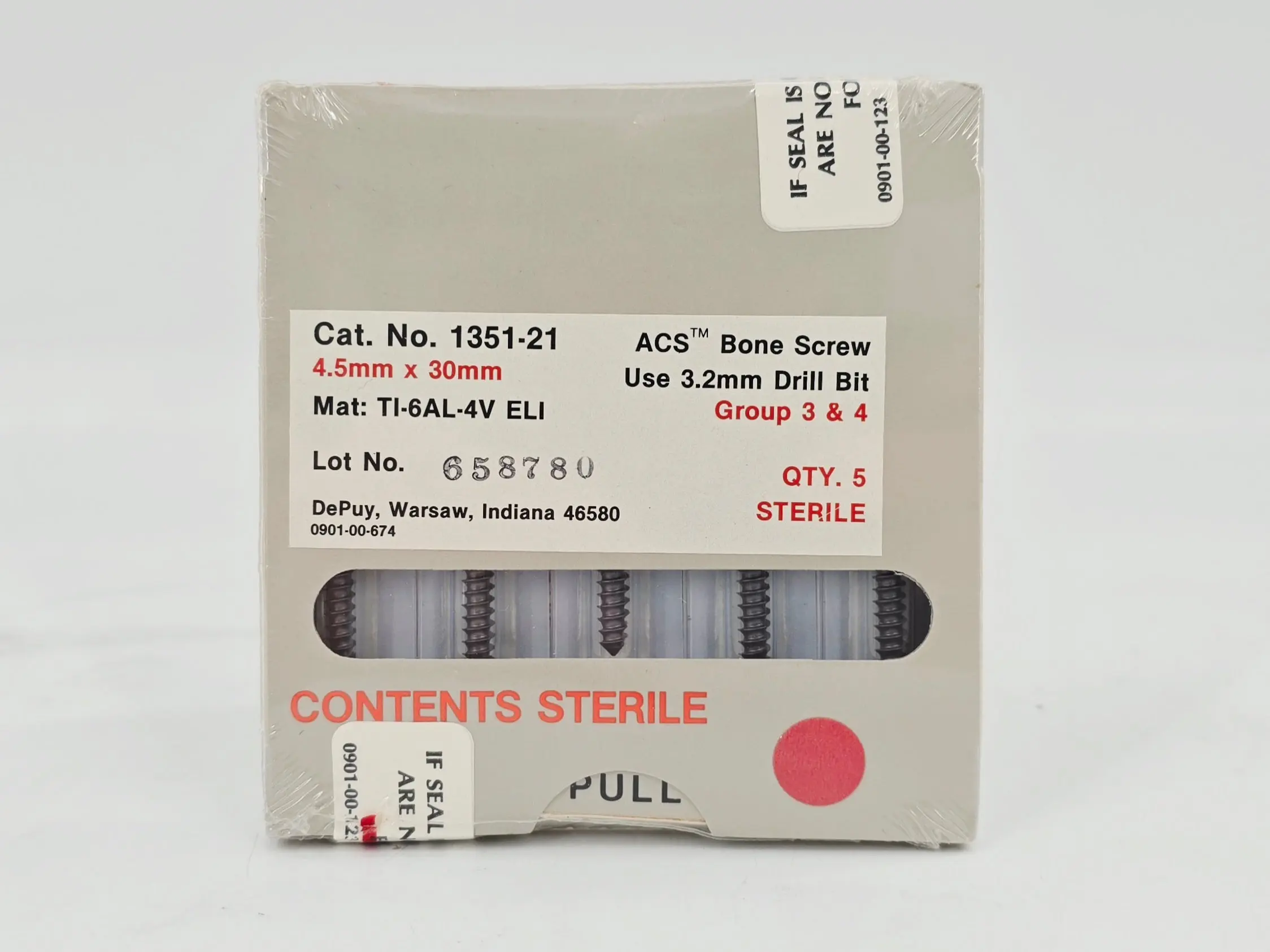 DePuy 1351-21 ACS Bone Screw 4.5mm x 30mm Titanium Orthopedic 5/PK - Image 2