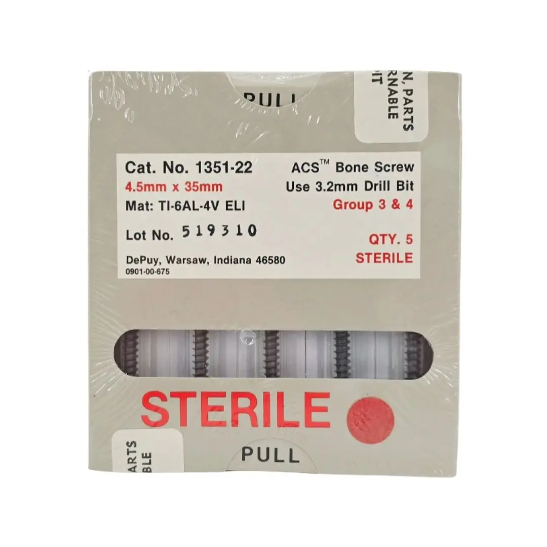DePuy 1351-22 ACS Bone Screw 4.5mm x 35mm Titanium Orthopedic 5/PK