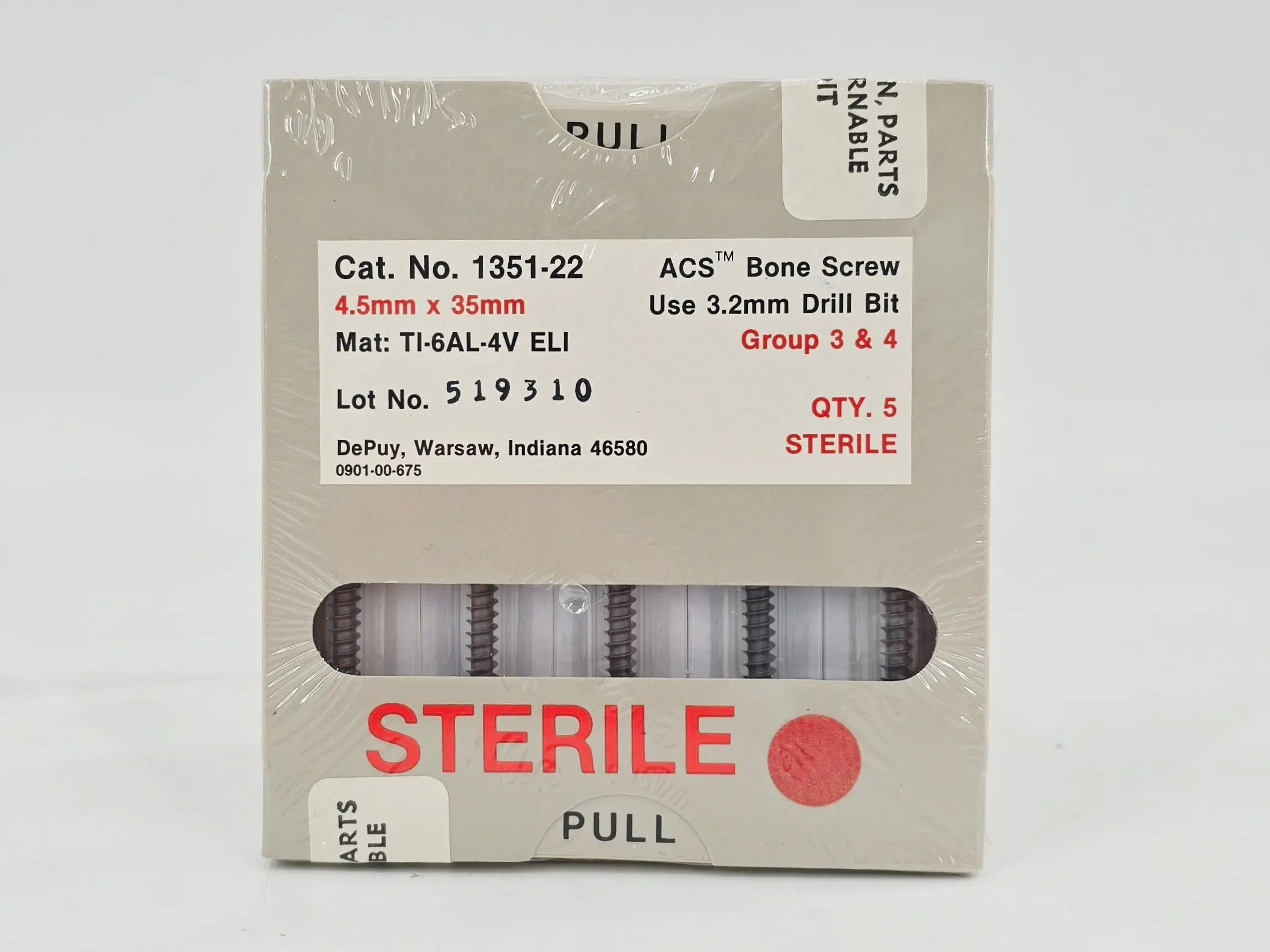 DePuy 1351-22 ACS Bone Screw 4.5mm x 35mm Titanium Orthopedic 5/PK - Image 2
