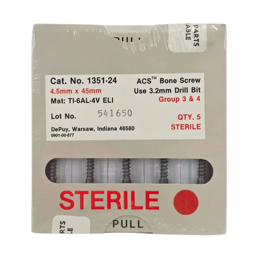 DePuy 1351-24 ACS Bone Screw 4.5mm x 45mm Titanium Orthopedic 5/PK