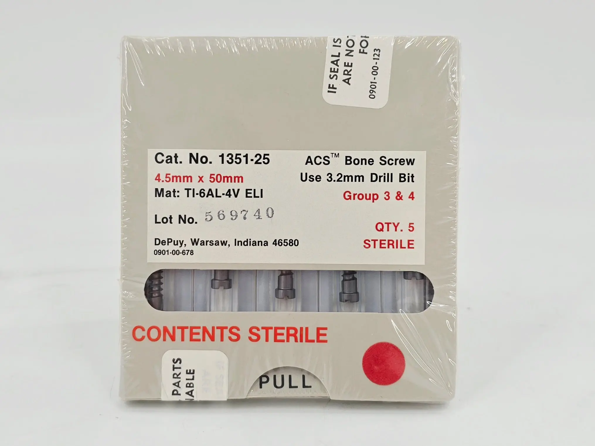 DePuy 1351-25 ACS Bone Screw 4.5mm x 50mm Titanium Orthopedic 5/PK - Image 2