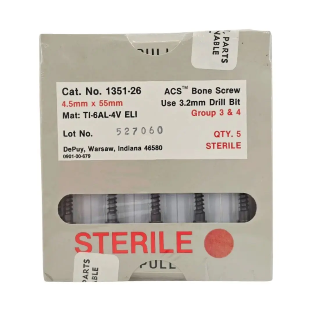 DePuy 1351-26 ACS Bone Screw 4.5mm x 55mm Titanium Orthopedic 5/PK