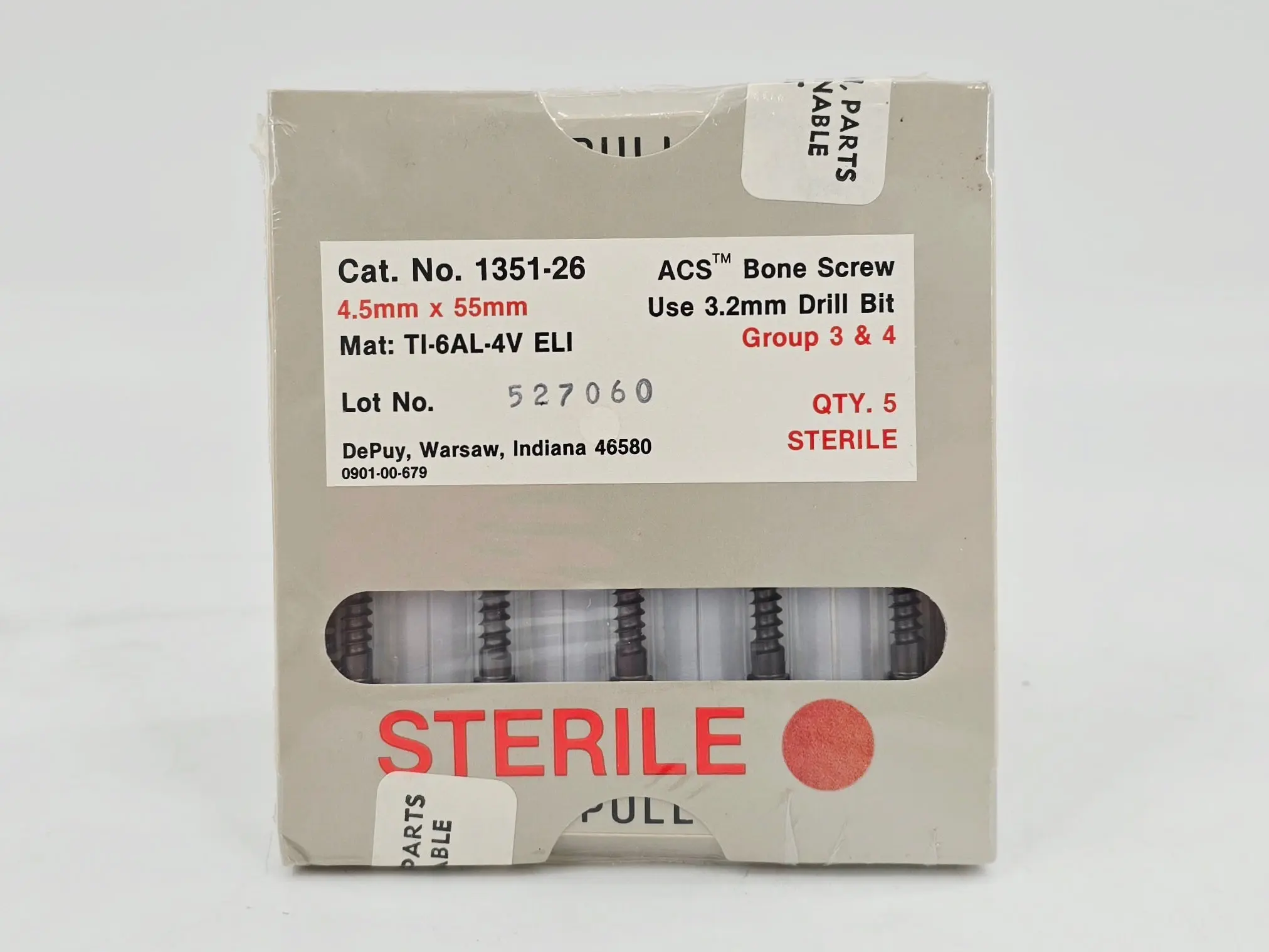 DePuy 1351-26 ACS Bone Screw 4.5mm x 55mm Titanium Orthopedic 5/PK - Image 2