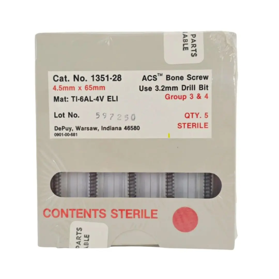 DePuy 1351-28 ACS Bone Screw 4.5mm x 65mm Titanium Orthopedic 5/PK