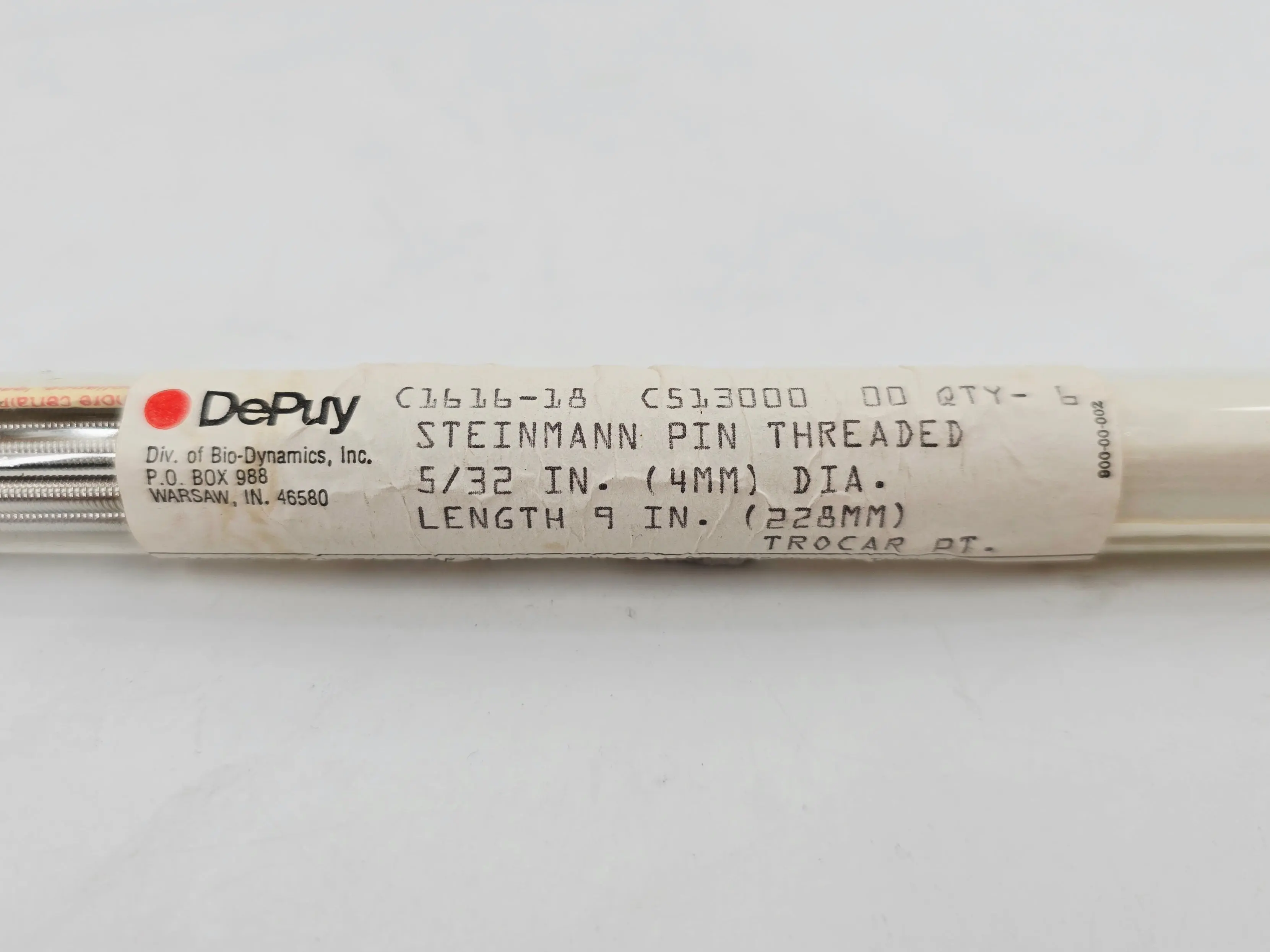 DePuy 1616-18-000 Steinmann Pin Threaded Trocar Point 5/32" x 9" PK/6 - Image 3