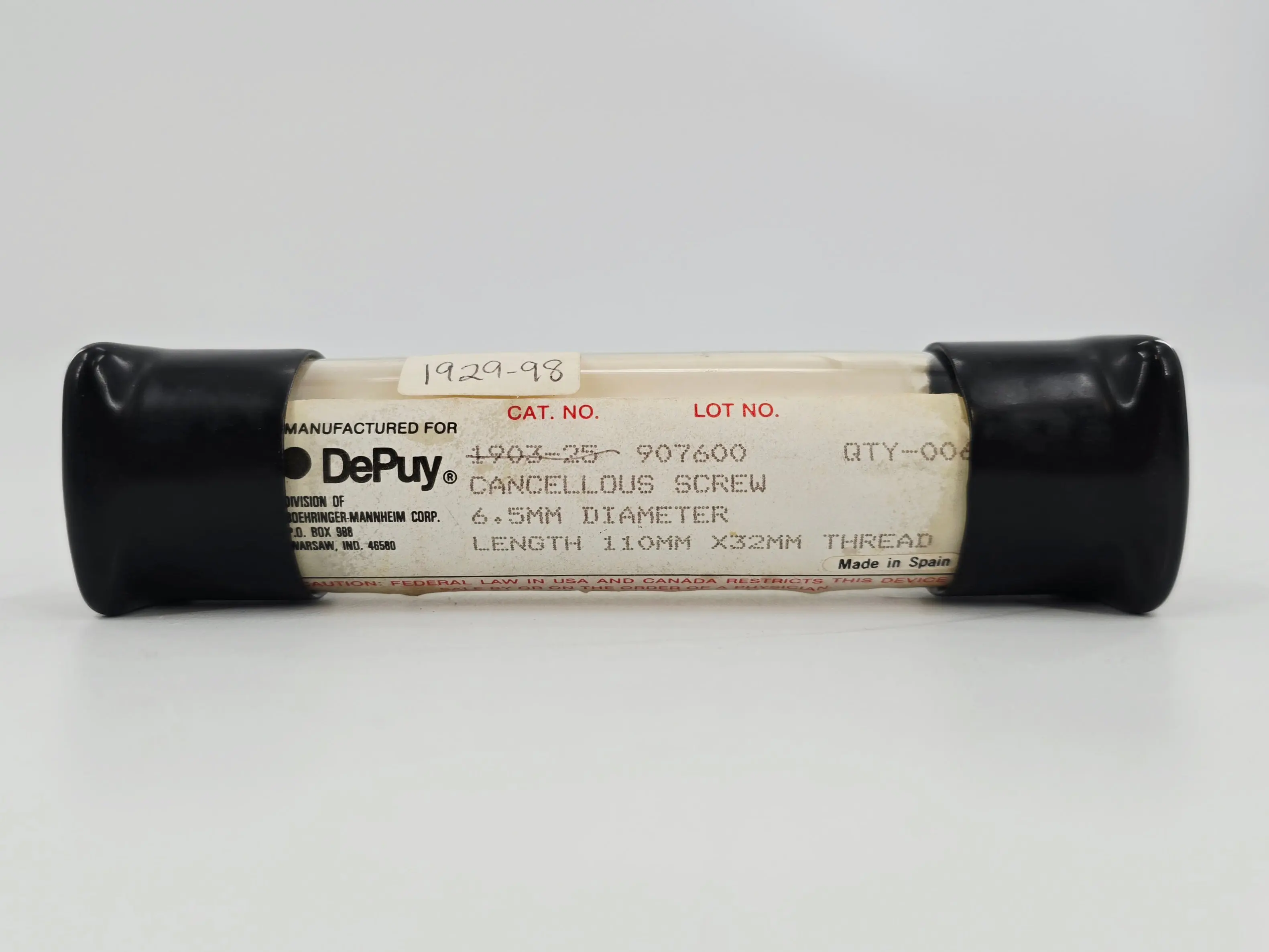 DePuy 1929-98 Cancellous Bone Screw 32mm Thread 6.5mm x 110mm PK/6 - Image 2