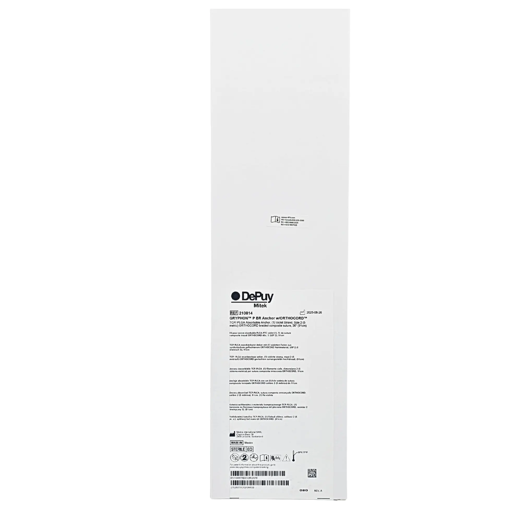 DePuy Mitek 210814 Gryphon P BR Anchor with #2 Orthocord Absorbable Biocryl