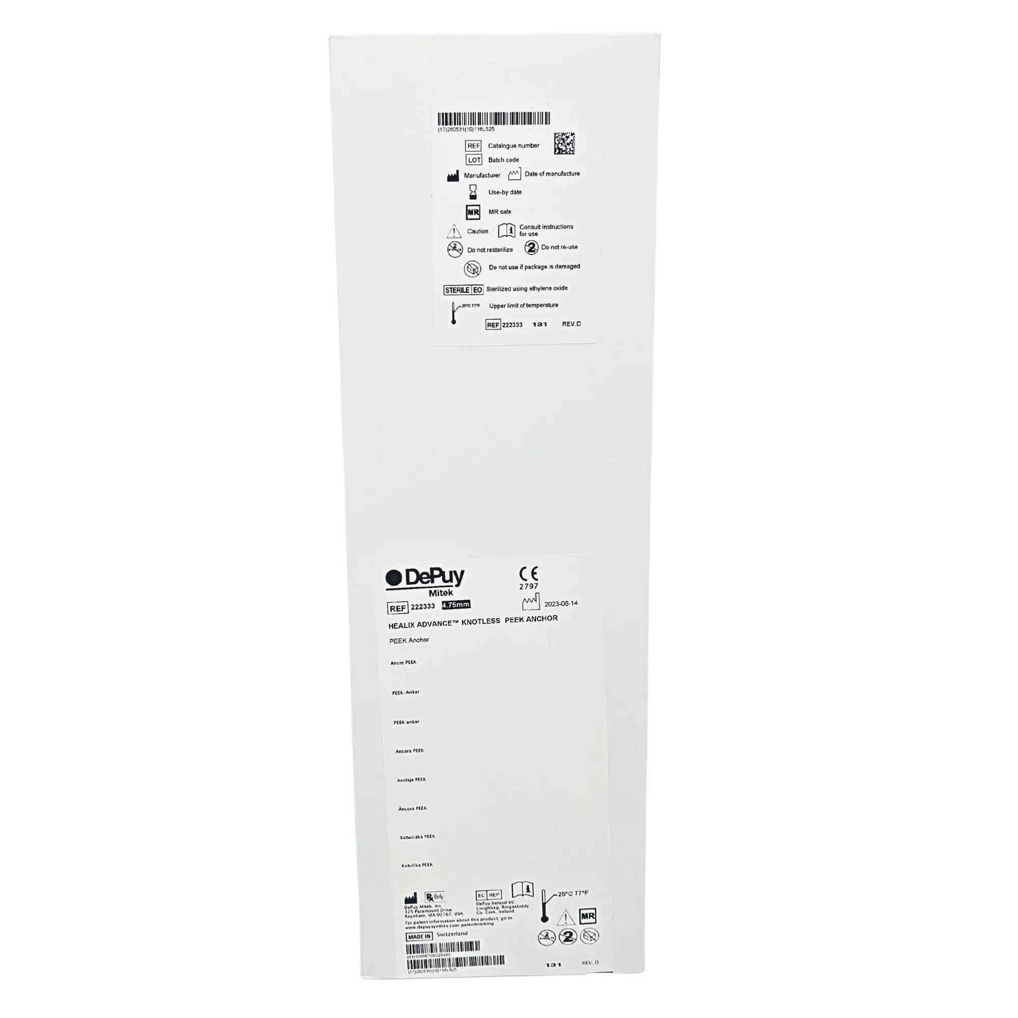 DePuy Mitek 222333 HEALIX ADVANCE Knotless PEEK Anchor – 4.75mm w/ Suture Tape