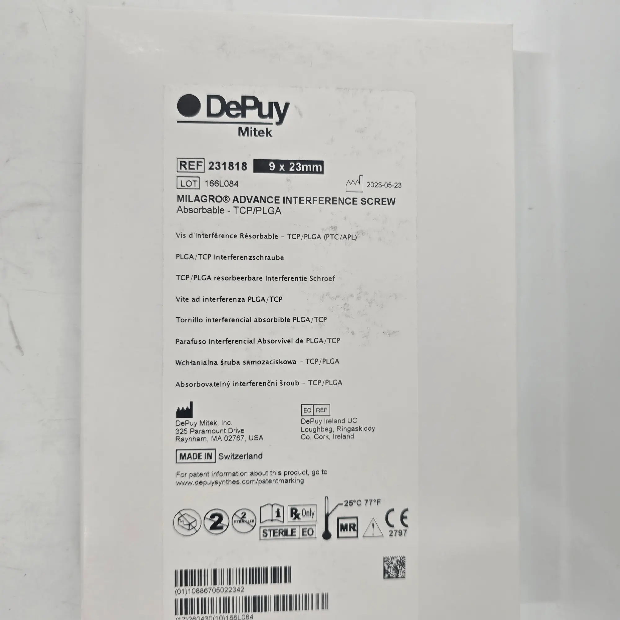 DePuy Mitek 231818 MILAGRO ADVANCE Interference Screw – 9mm x 23mm Biocryl Rapide - Image 2