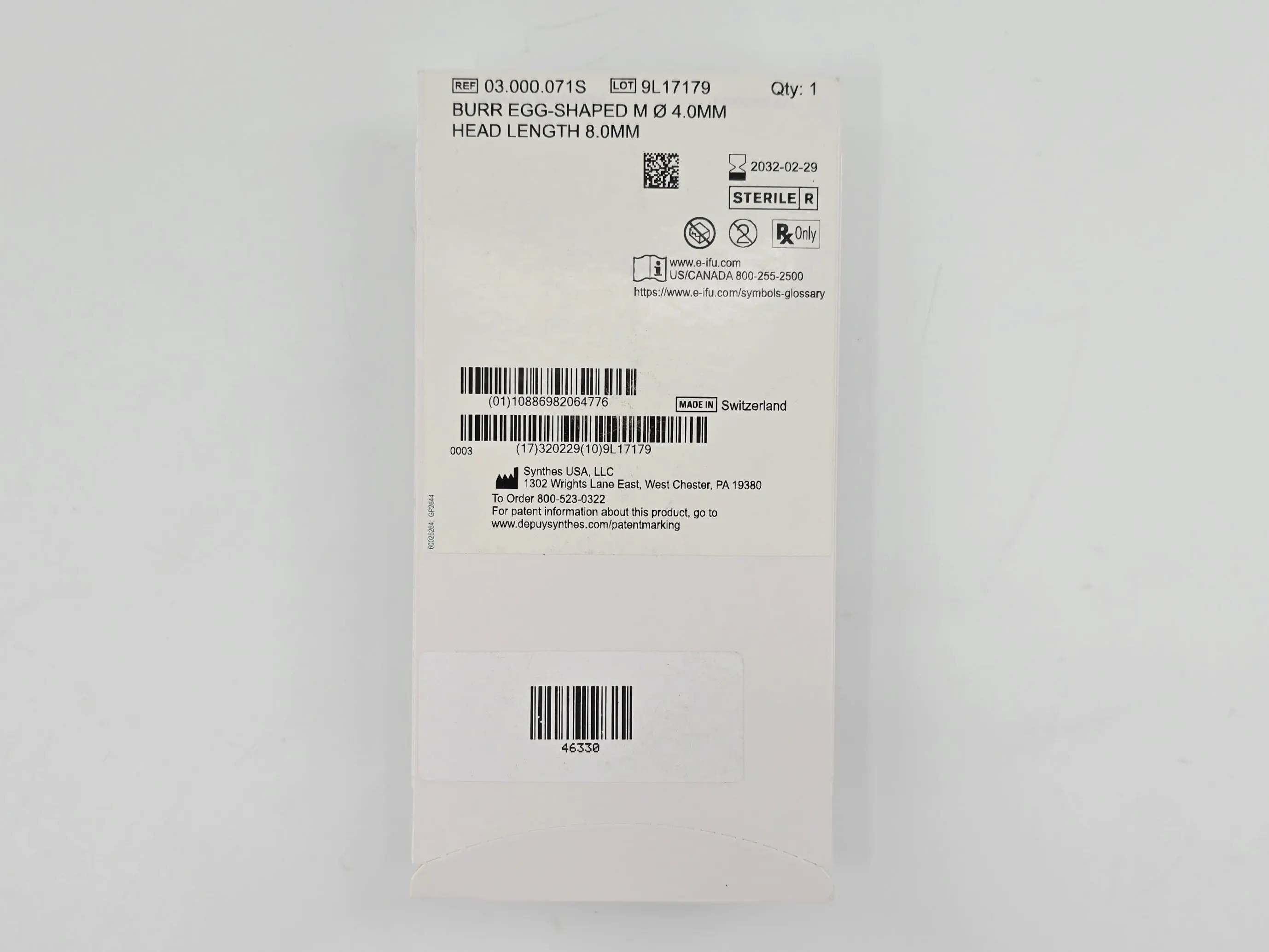 DePuy Synthes 03.000.071S Burr Egg-Shaped M Ø 4.0mm Head Length 8.0mm - Image 3