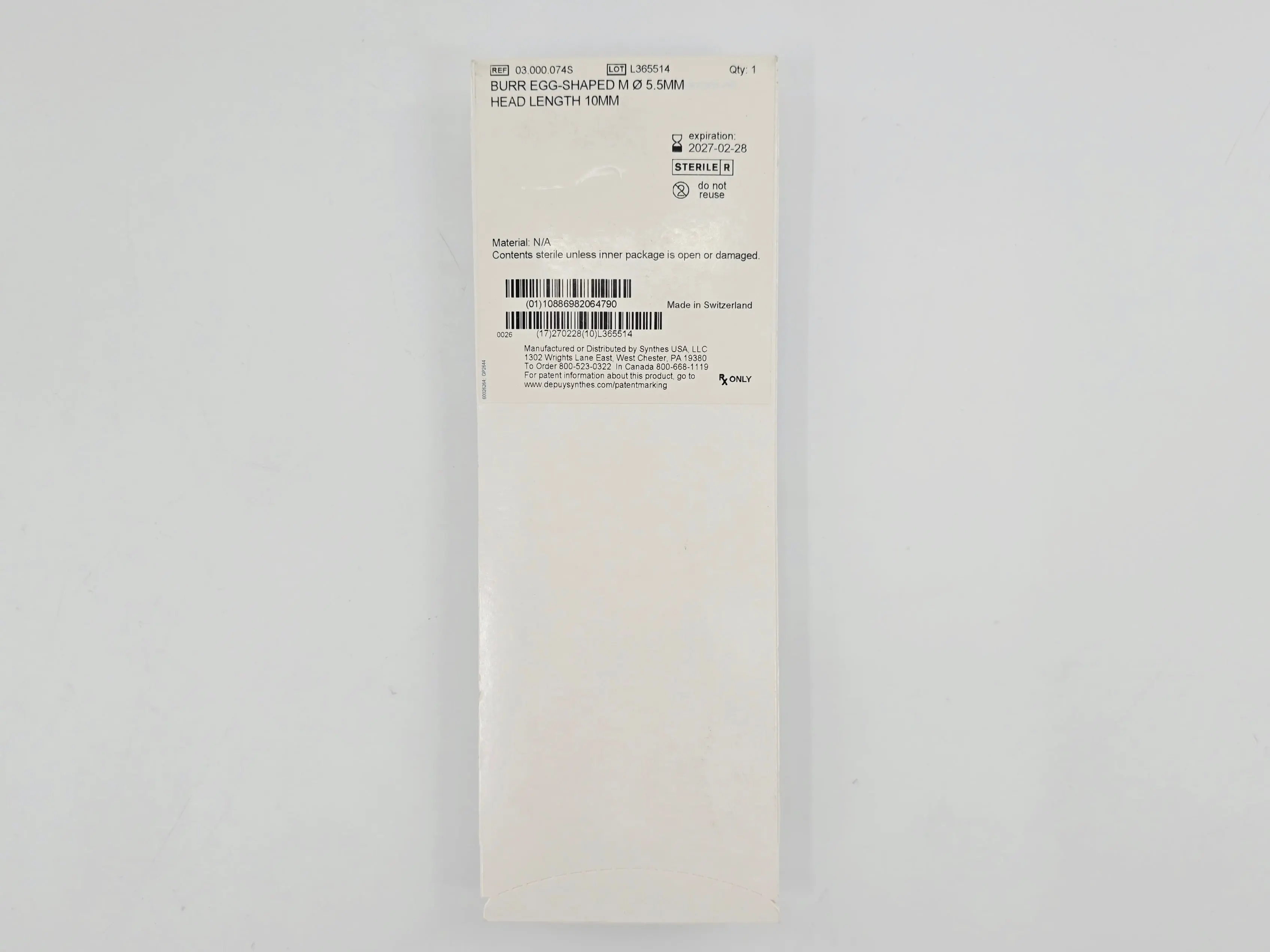 DePuy Synthes 03.000.074S Burr Egg-Shaped M Ø 5.5mm Head Length 10mm - Image 3