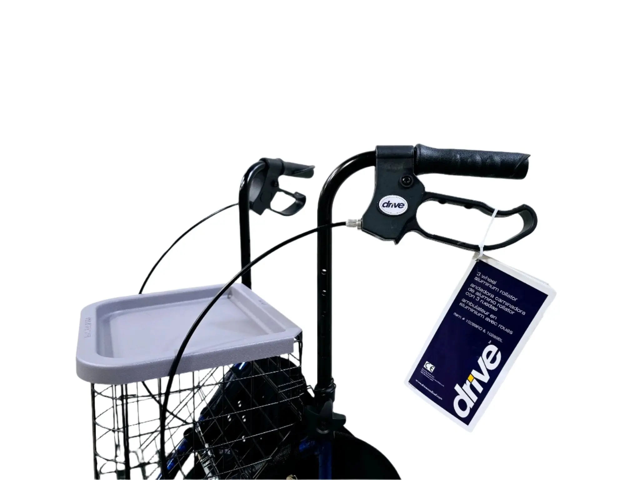 3-Wheel Walker Rollator w/ Basket Tray & Pouch Flame Blue (In store pick up) - Image 2