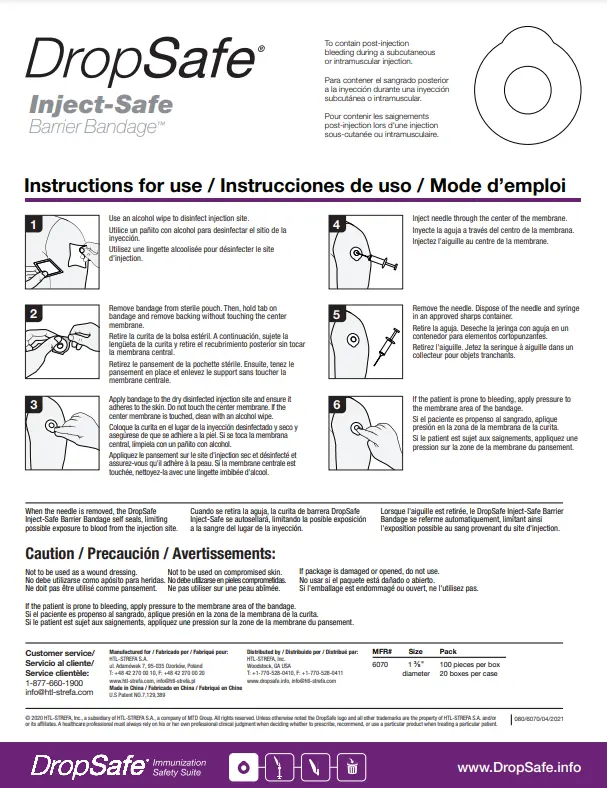 DropSafe 1-3/8" Diameter film & foam round white sterile pre-injection adhesive strip - Image 4