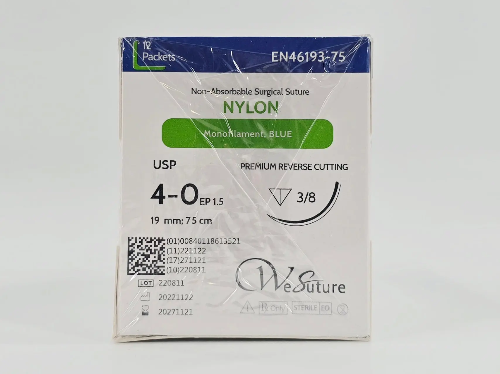 Endure Industries EN46193-75 4-0 NYLON Blue 19mm Prime Reverse Cutting 75cm BX/12 - Image 2