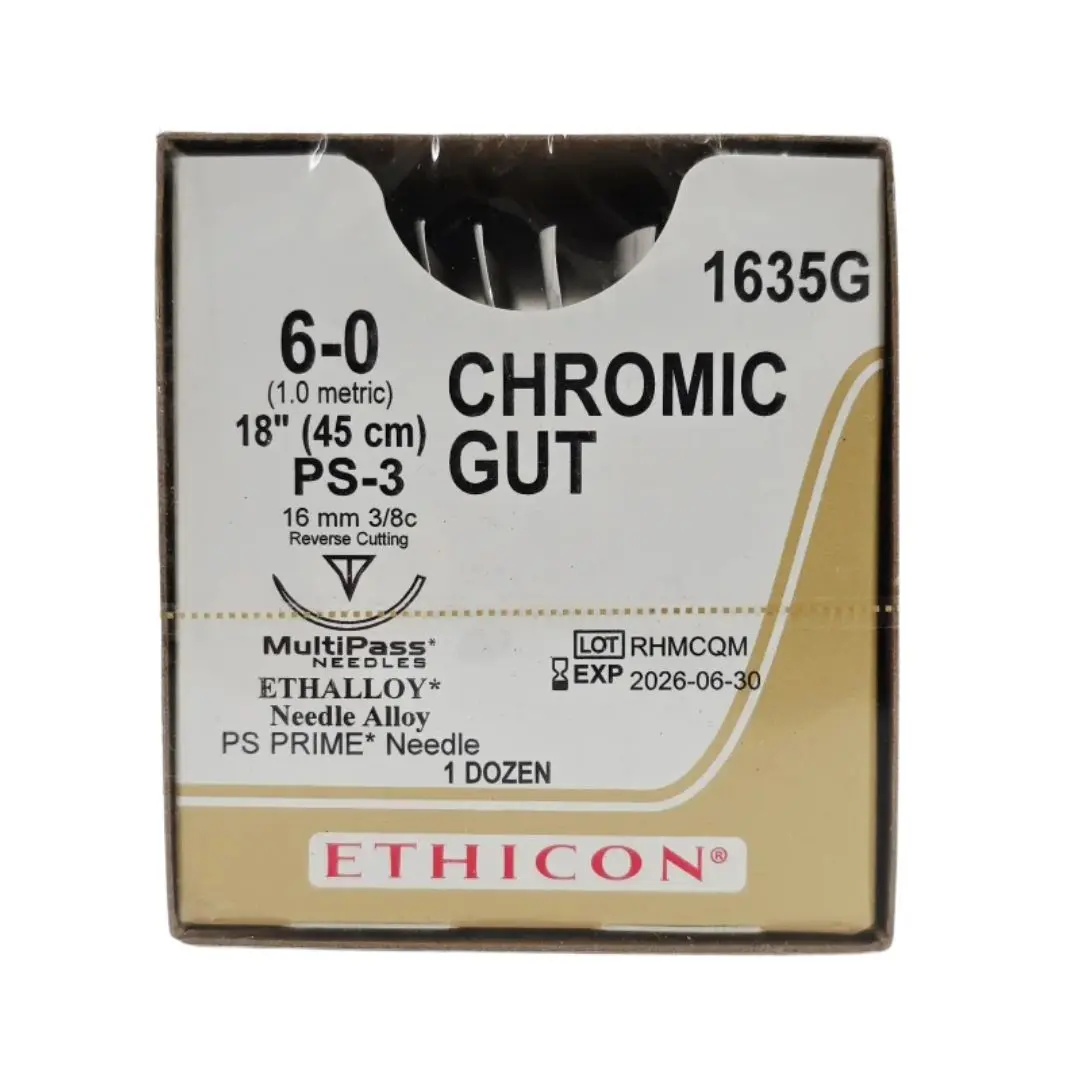 Ethicon 1635G CHROMIC GUT 6-0 Naturally BROWN 1X18" PS-3 16mm PS PRIME BX/12 Expired
