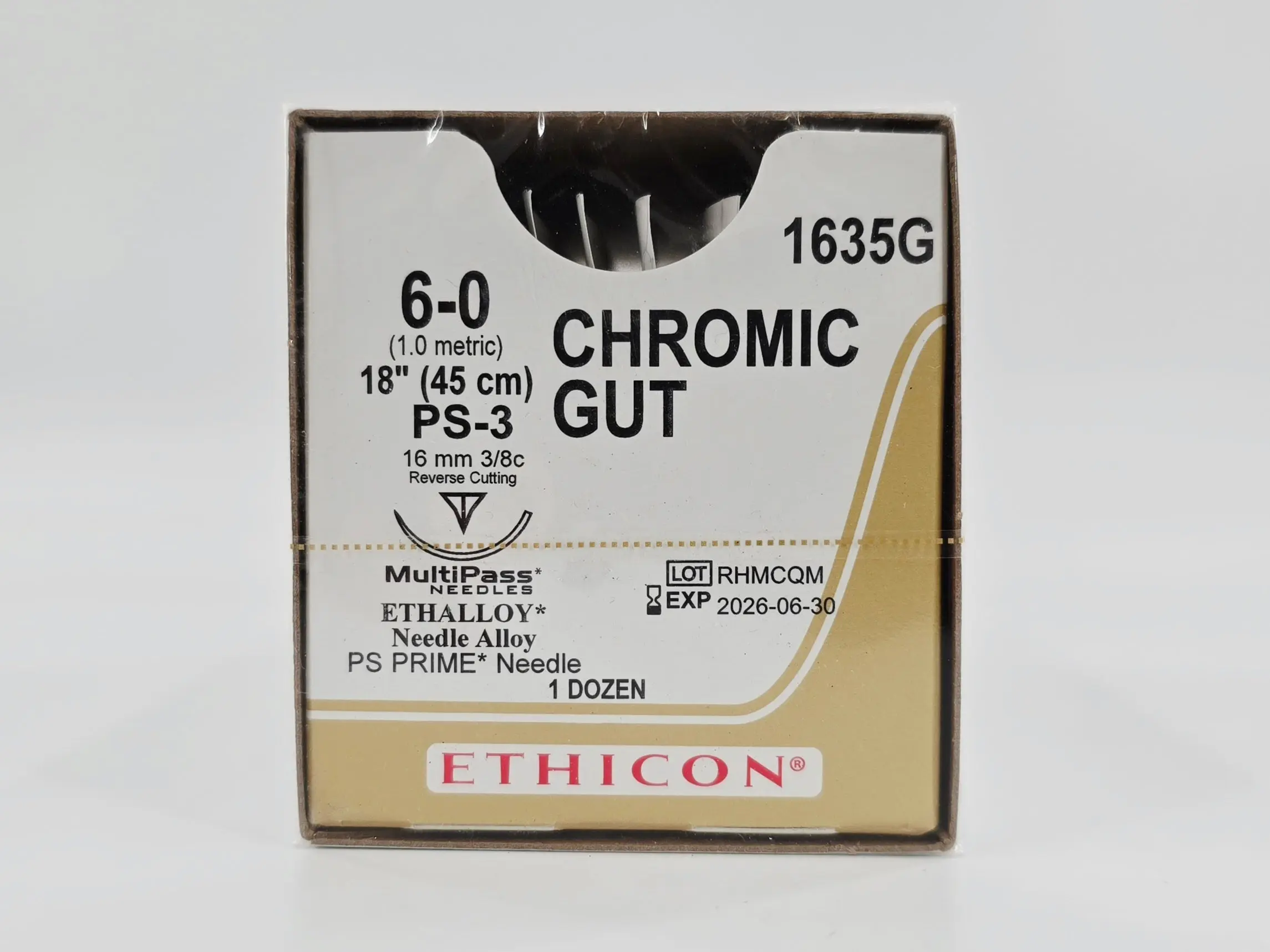 Ethicon 1635G CHROMIC GUT 6-0 Naturally BROWN 1X18" PS-3 16mm PS PRIME BX/12 Expired - Image 2