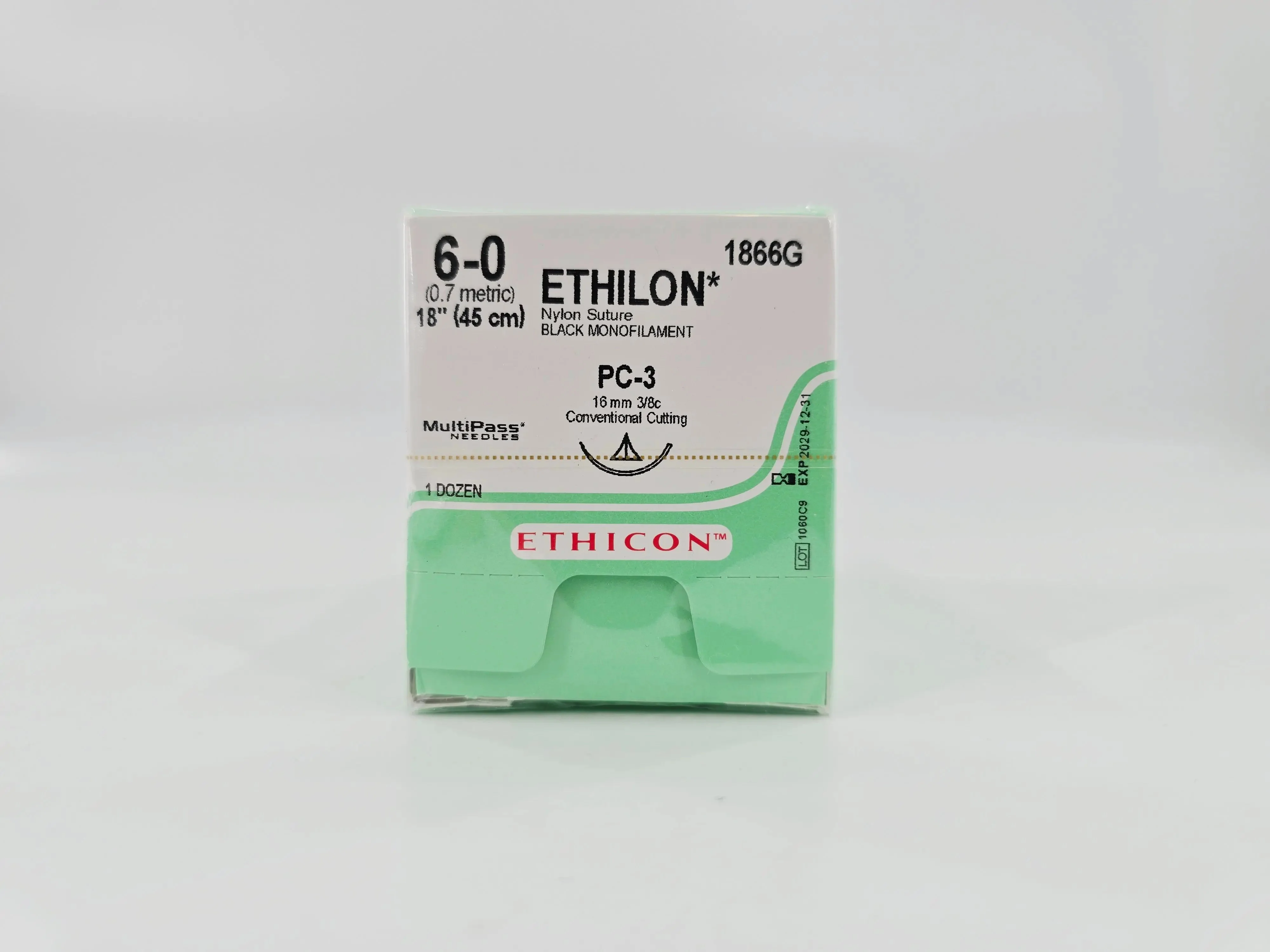 Ethicon 1866G ETHILON 6-0 Black 1X18" PC-3 16mm MultiPass Needles BX/12 - Image 2