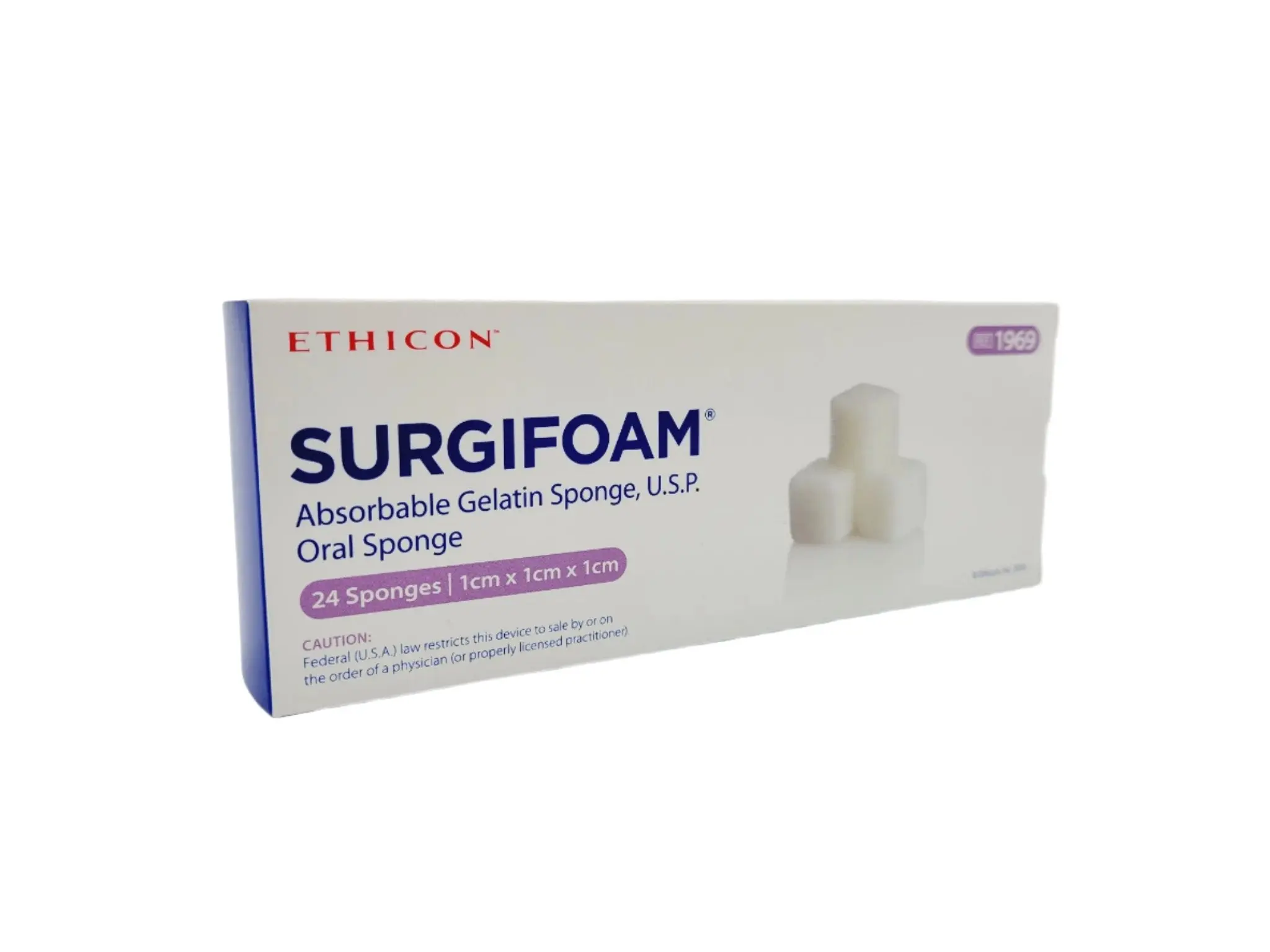 Ethicon 1969 SURGIFOAM 1cm Absorbable Gelatin Sponge, U.S.P. Box of 24
