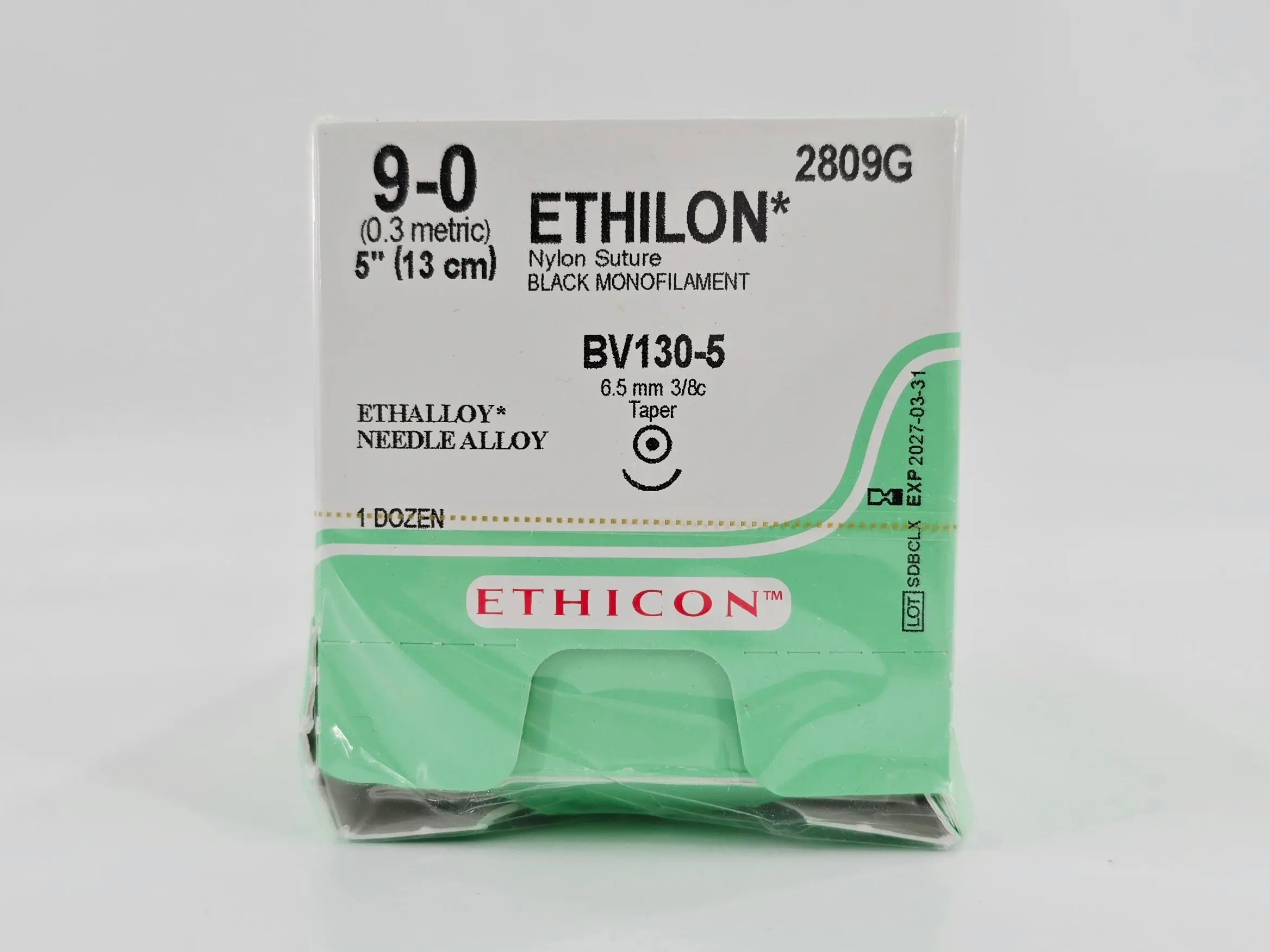 Ethicon 2809G ETHILON 9-0 Black 1X5" BV130-5 6.5mm BX/12 - Image 2