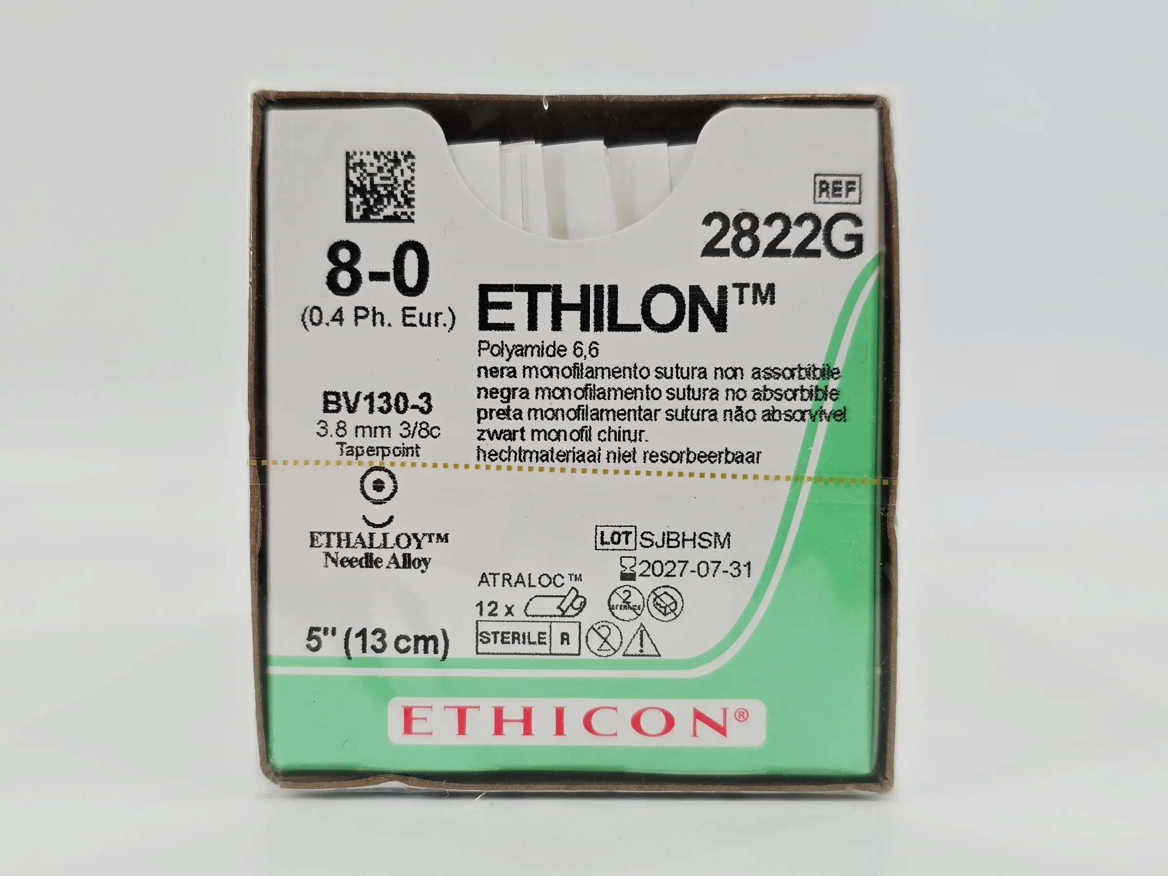 Ethicon 2822G ETHILON 8-0 Black 1X5" BV130-3 3.8mm BX/12 - Image 2