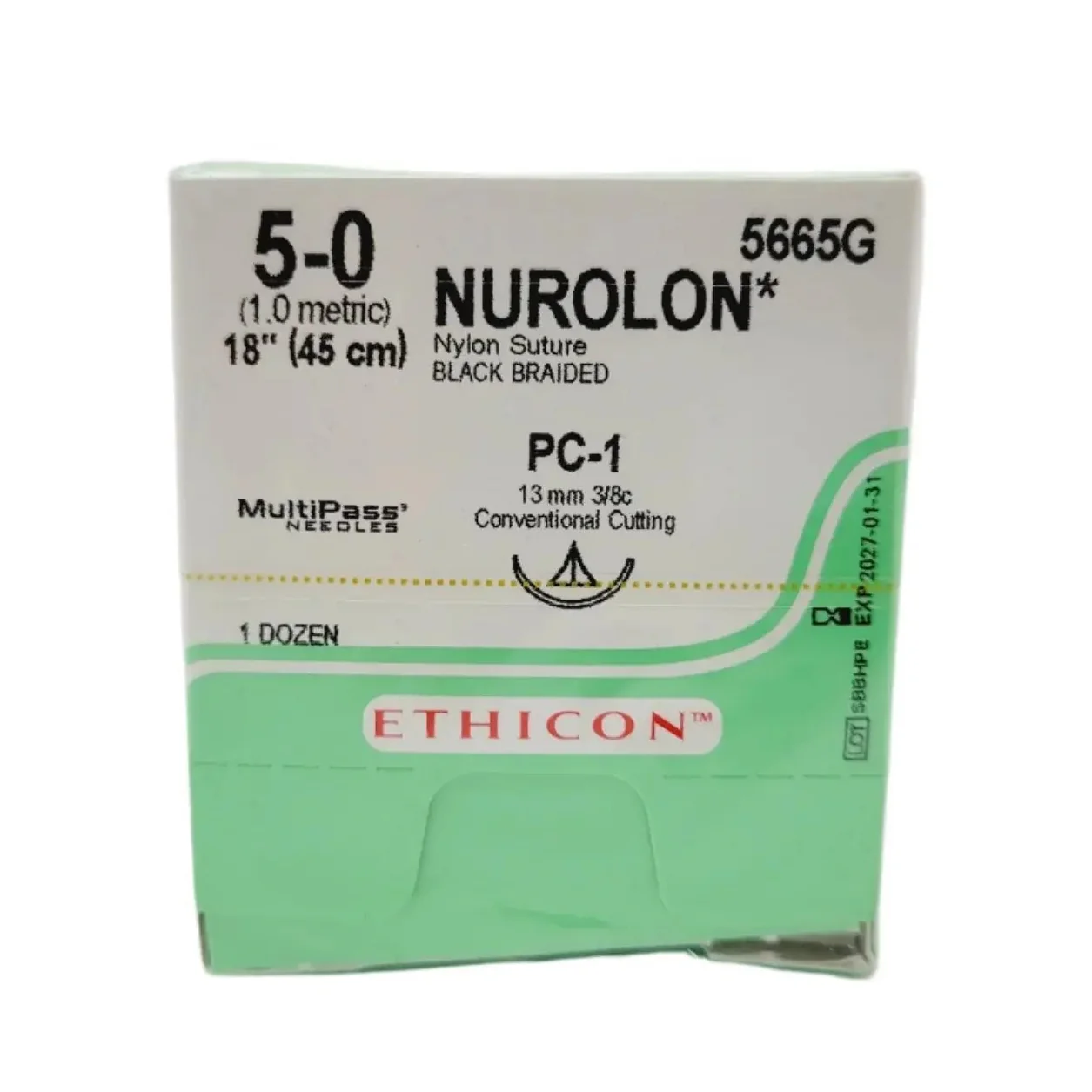 Ethicon 5665G 5-0 NUROLON BLACK 1X18" PC-1, Box of 12