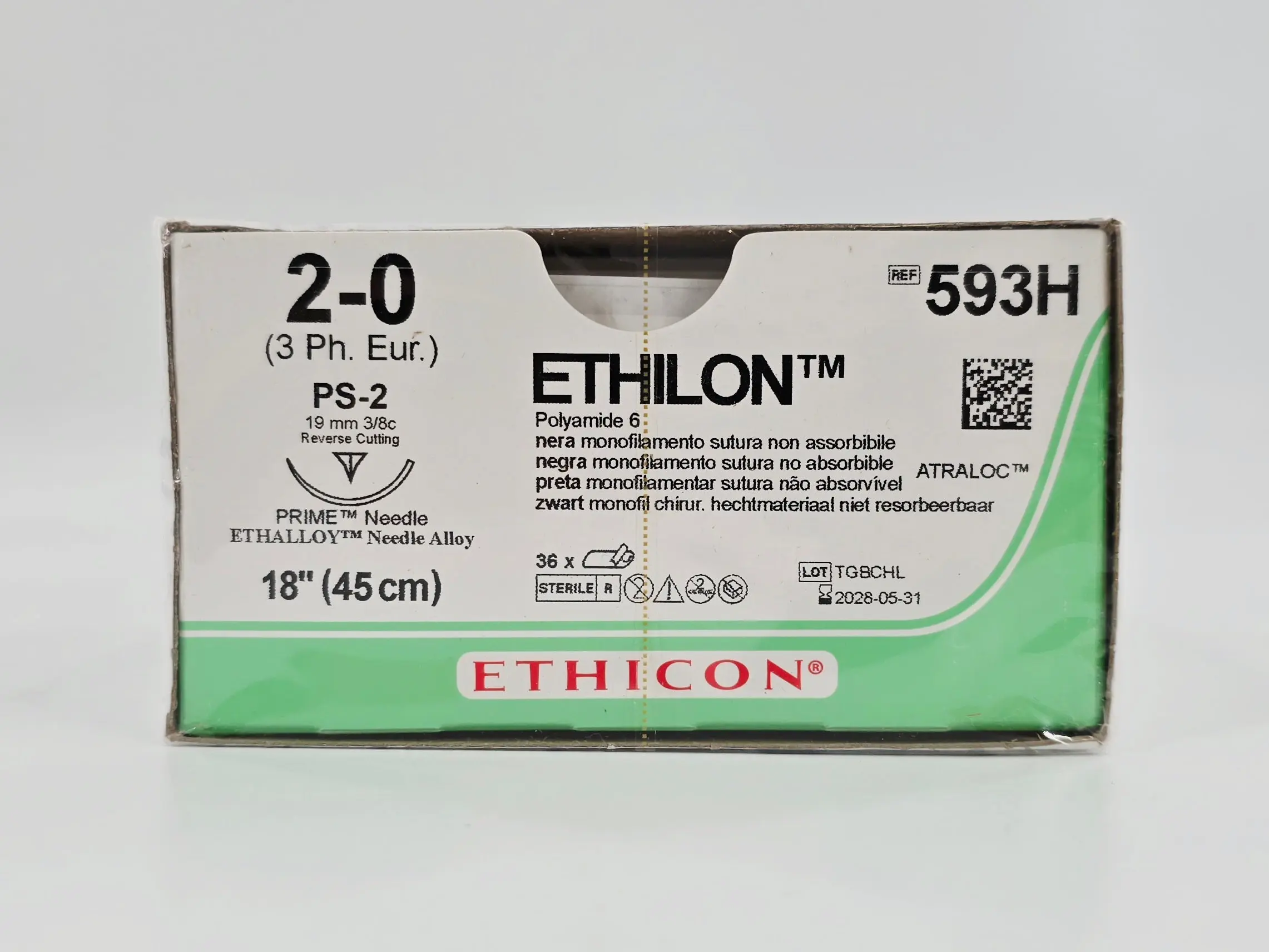 Ethicon 593H ETHILON 2-0 Black 1X18" PS-2 19mm BX/36 - Image 2