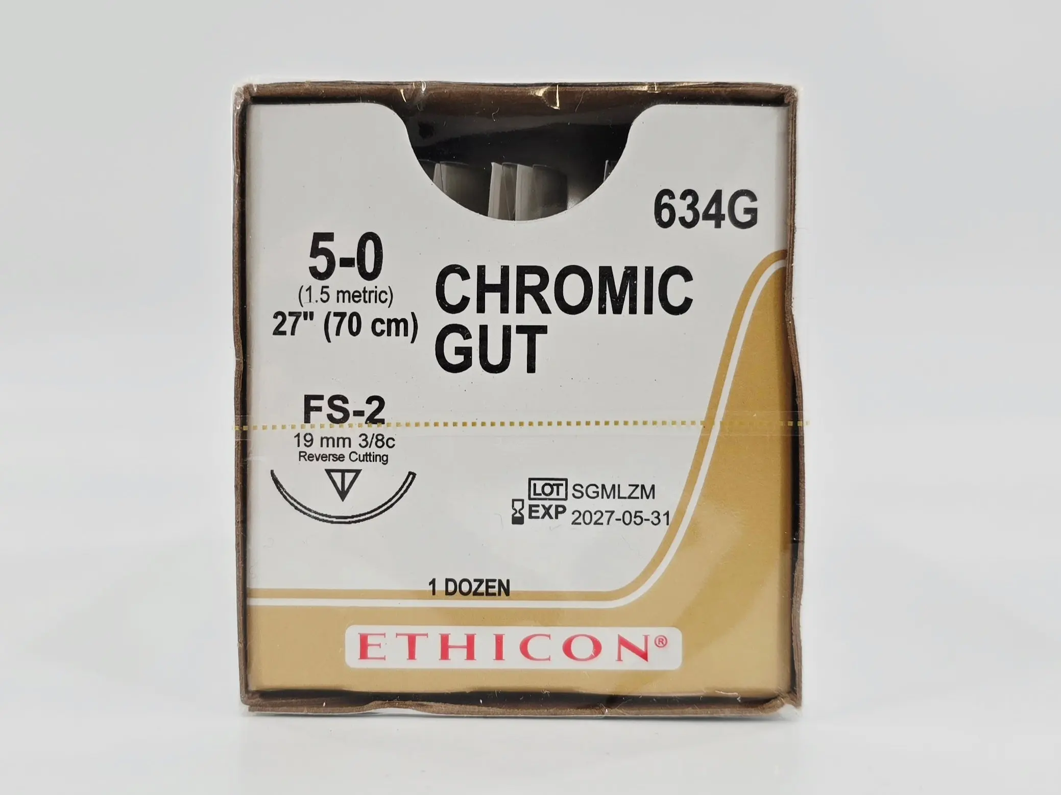 Ethicon 634G 5-0 CHROMIC GUT Naturally BROWN 1X27" FS-2 19mm BX/12 - Image 2